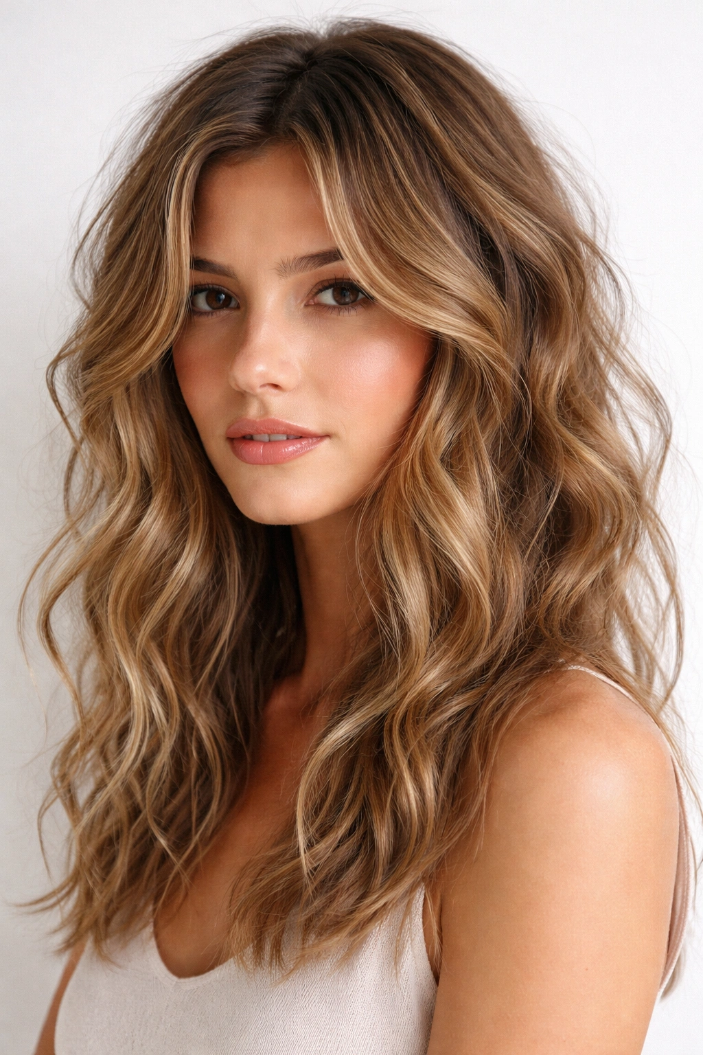 Front close-up of casually tousled waves enhanced by texture lotion
