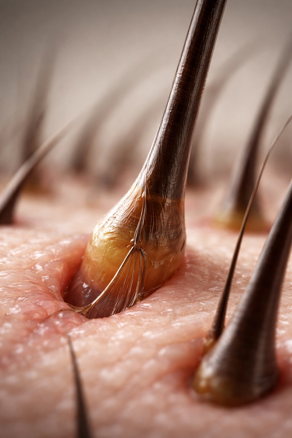 Ultra-close-up of a hair follicle in catagen transition