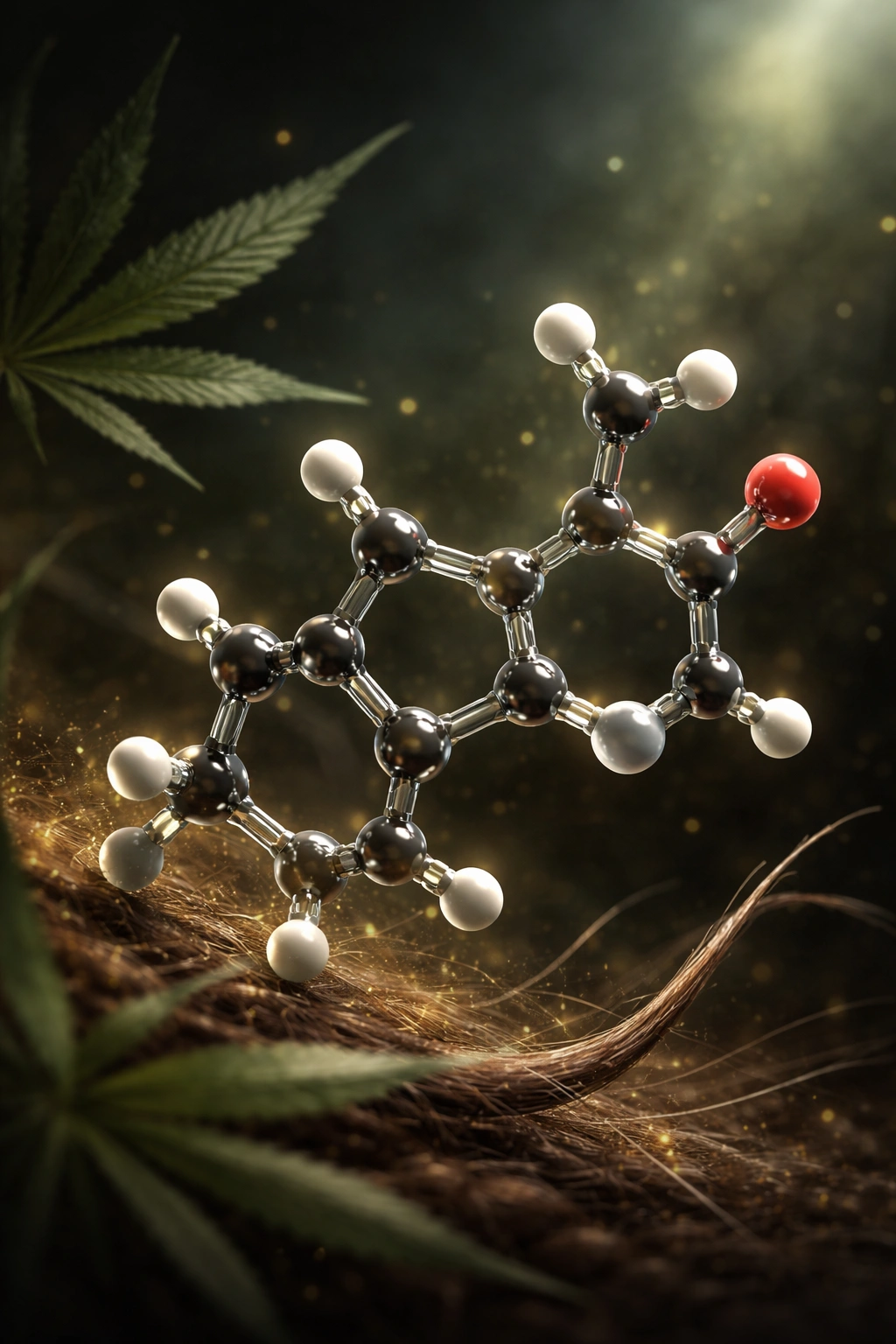 3D CBD molecule model in space