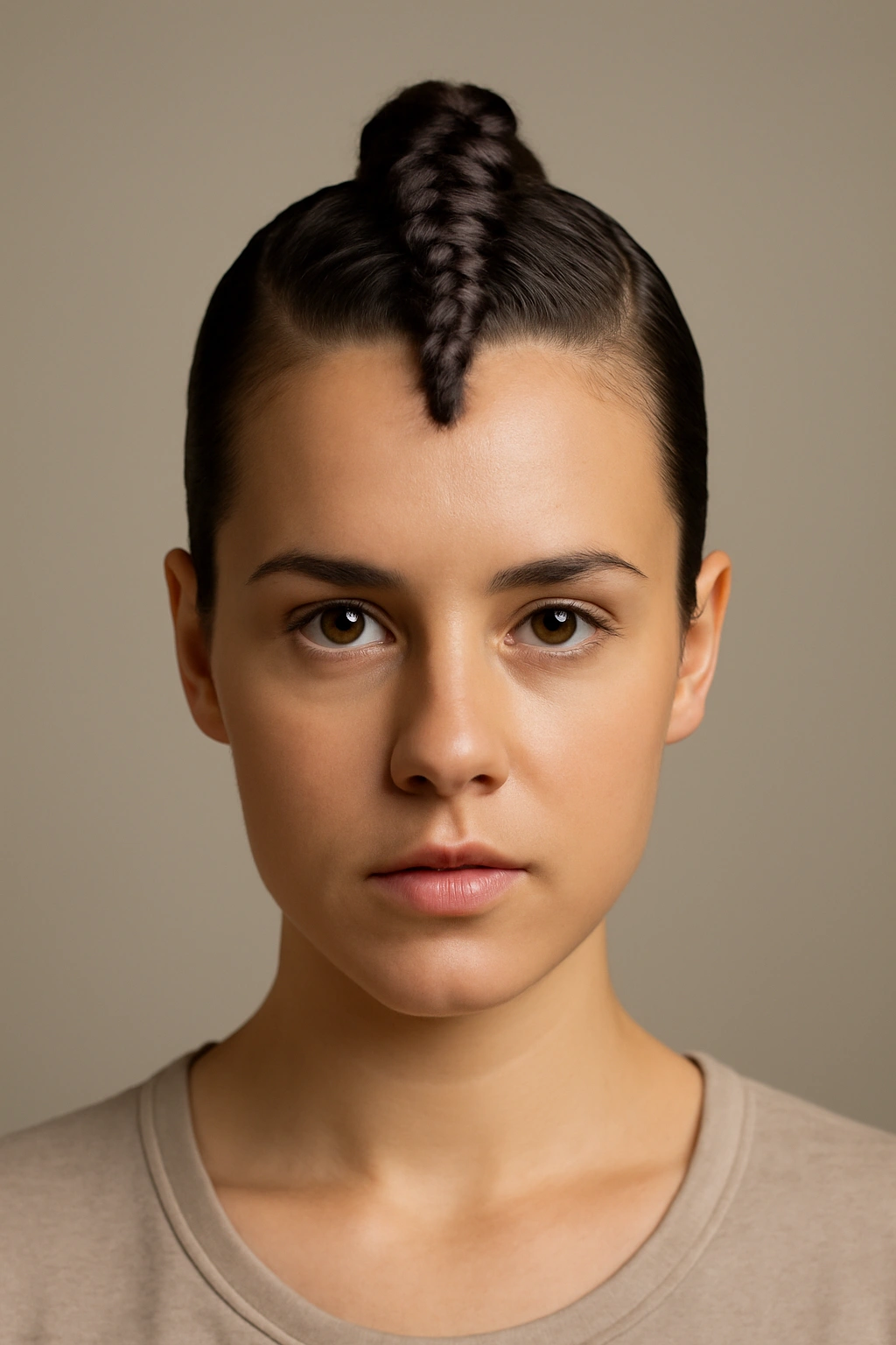 Close-up of a centered Mohawk braid along the scalp