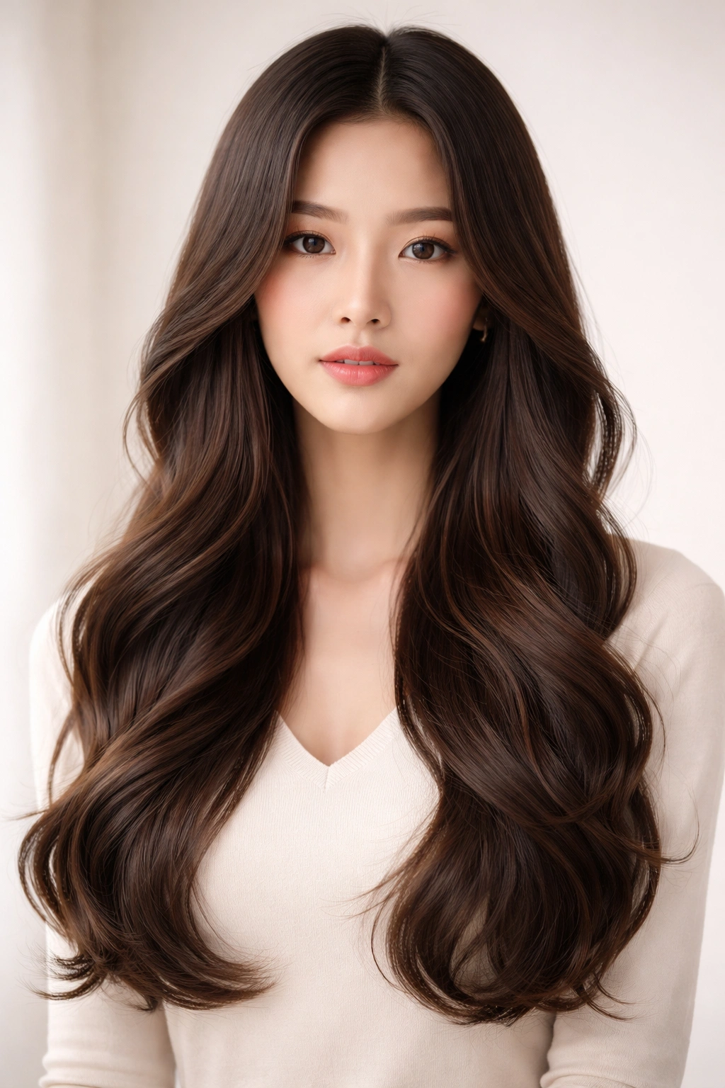 Long waves with a centered part framing the face.