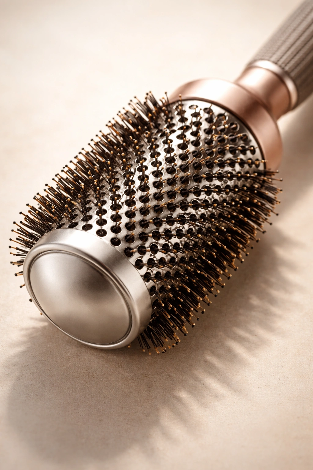 Close-up of a ceramic round brush for hair styling