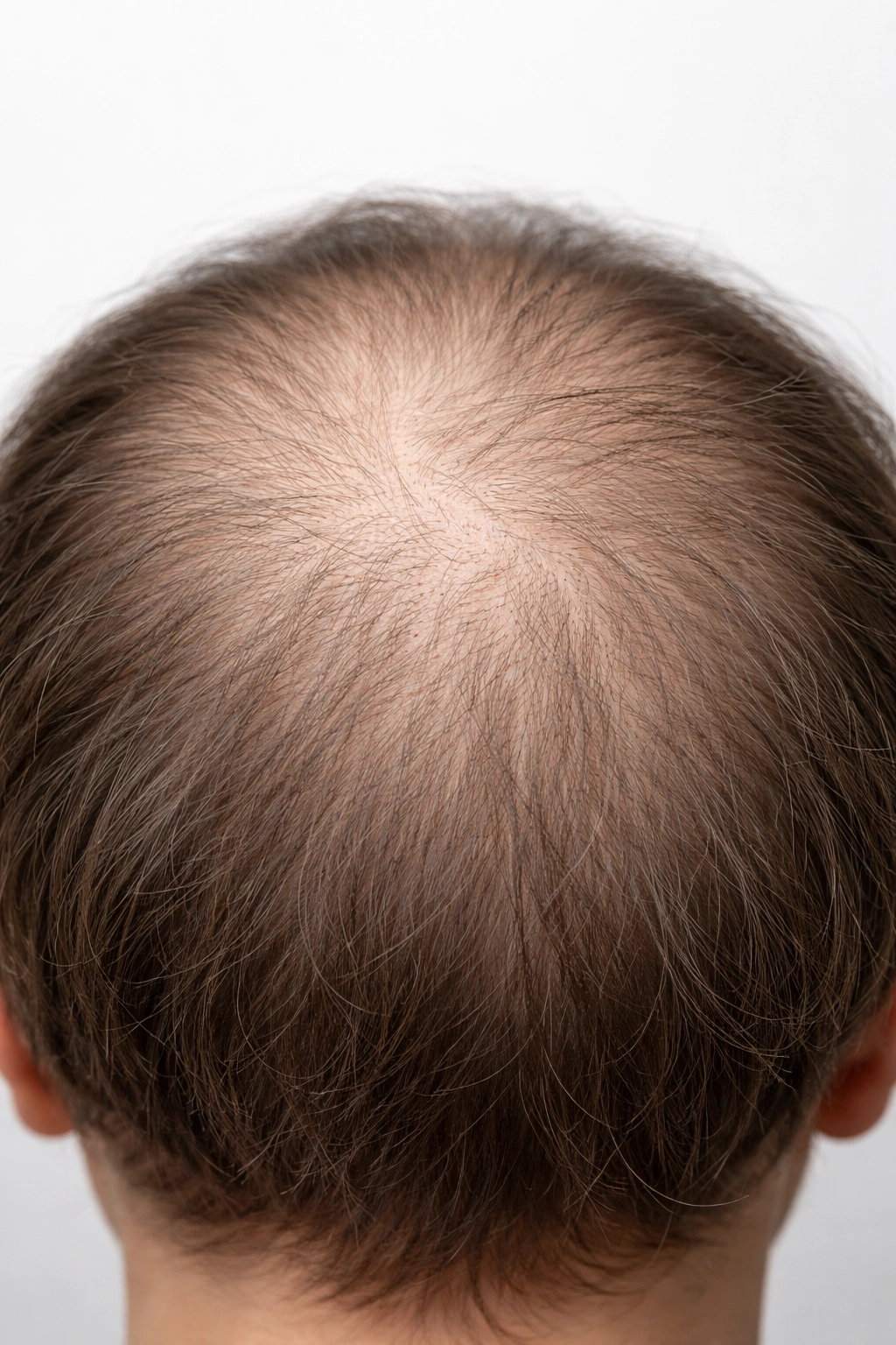 Scalp with diffuse thinning across the crown