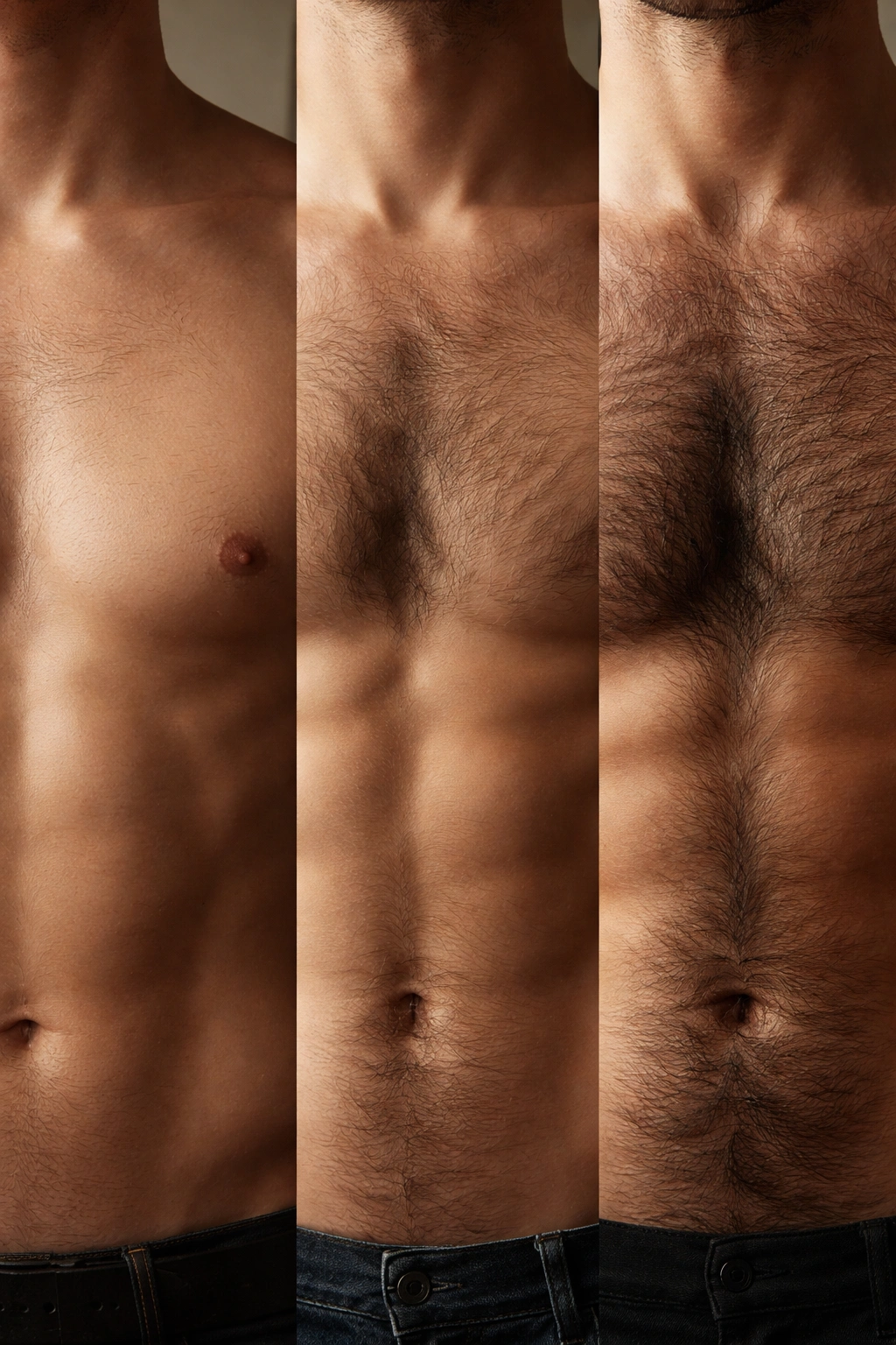 Close-up of male chest hair density showing developmental variation