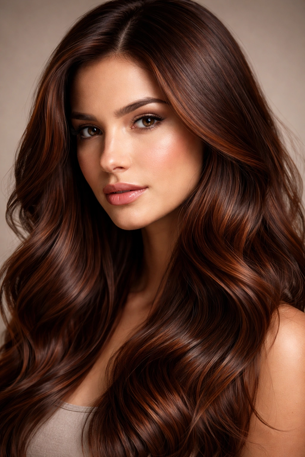Chestnut hair showing warm brown with reddish undertones and dimension