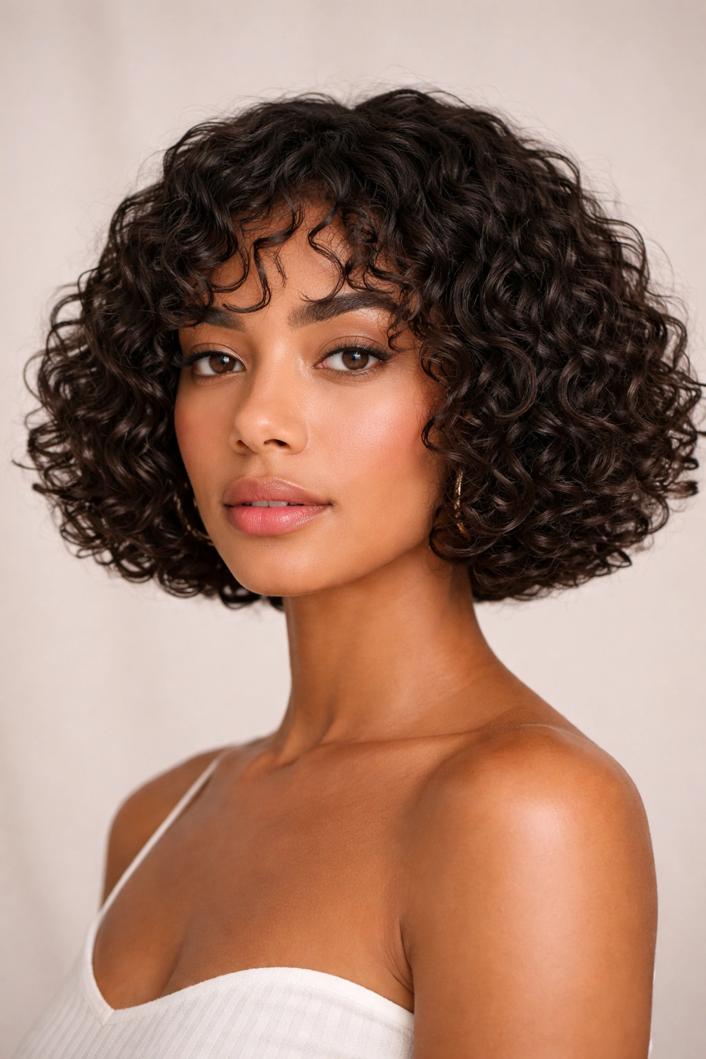 12 Short Haircuts For Type 3 Curly Hair To Try 12 Frontal view of a precise chin-length bob with internal layers and defined curl ends