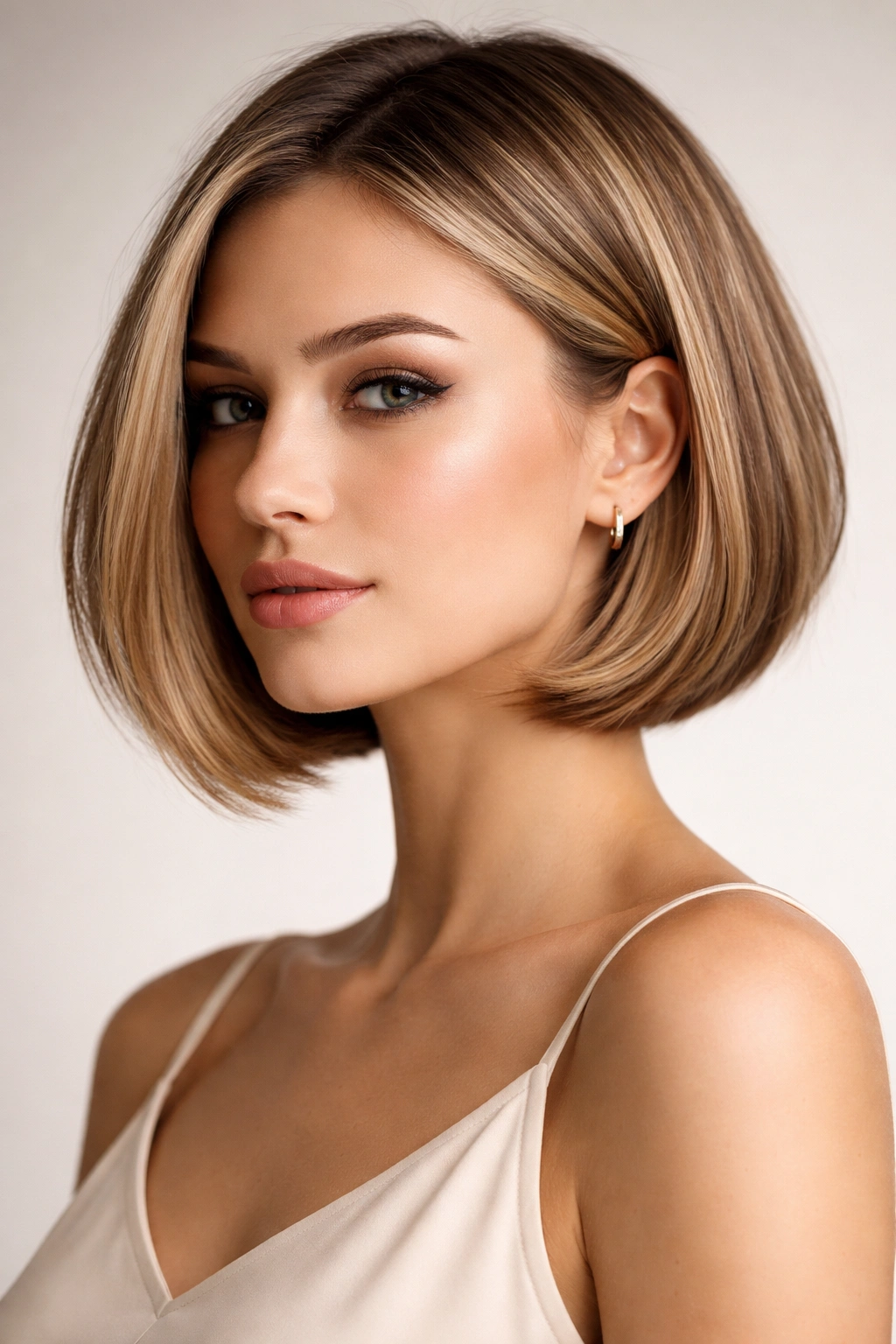 Close-up of a person with a Chin-Length Bob along the jawline