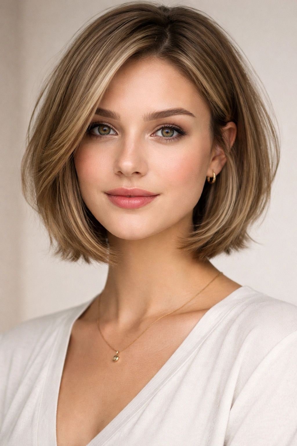Chin-length bob with soft layers framing the face