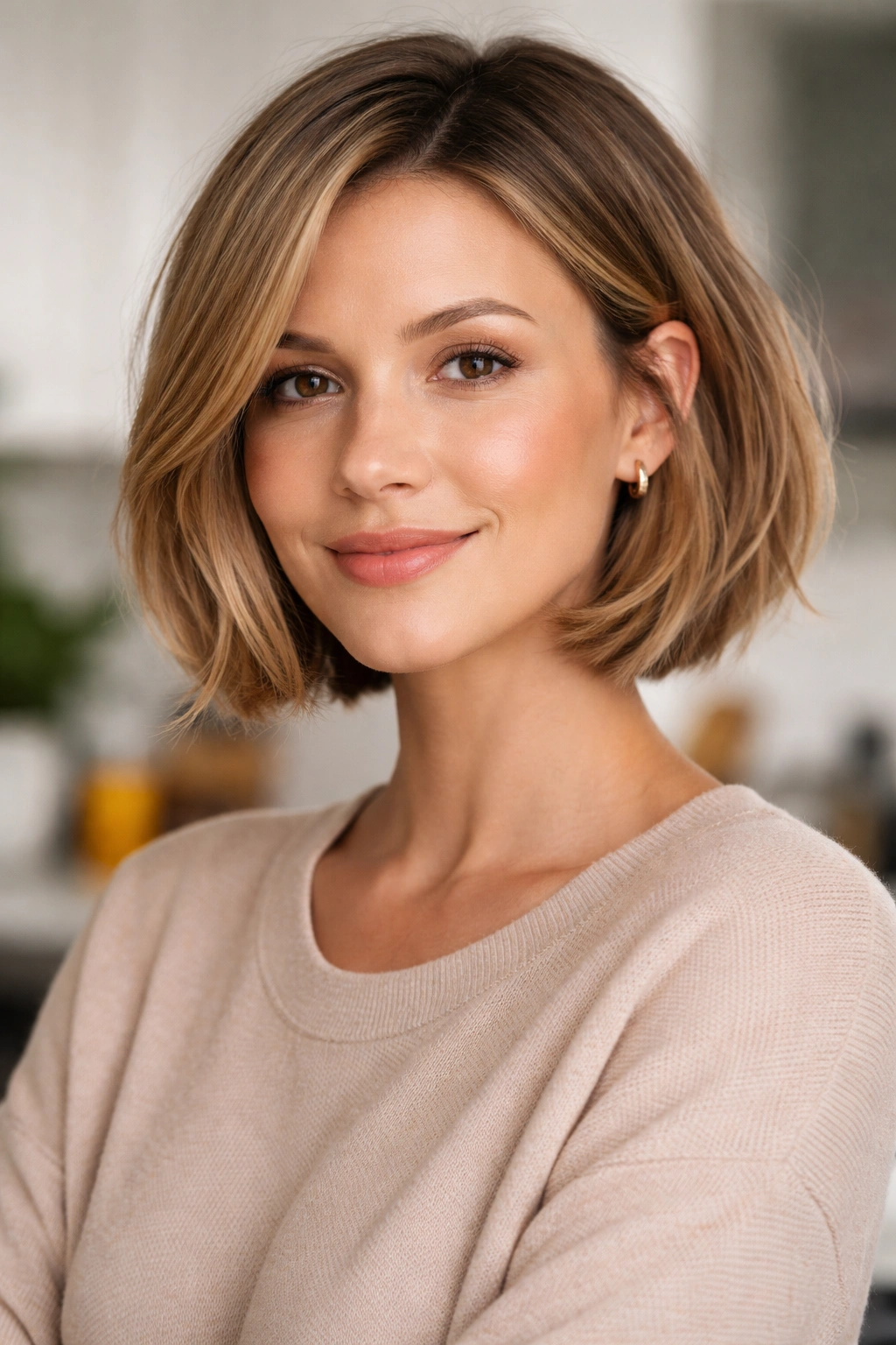 Close-up portrait of a person with a chin-length bob and soft layers