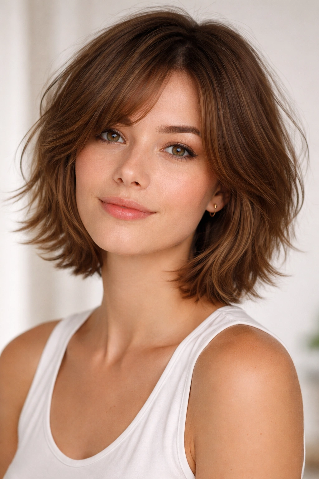 Chin-length layered haircut with visible layers along the jawline