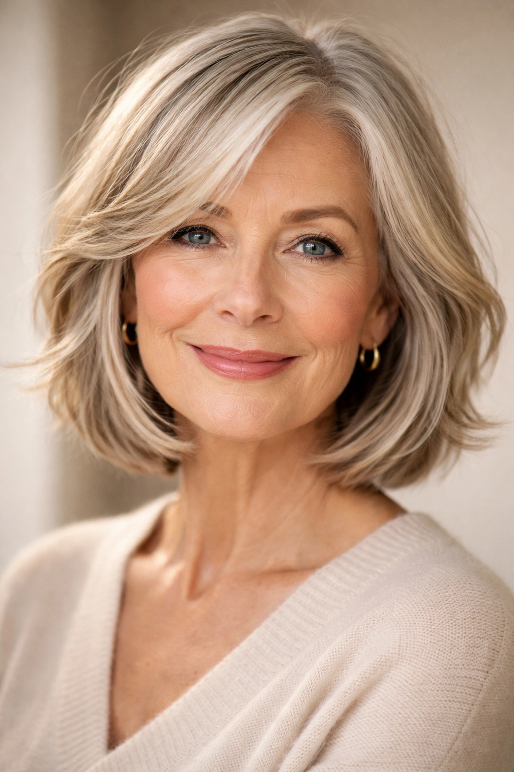 15 Hairstyles That Look Gorgeous On Women Over 70 5 Older woman with chin-length lob haircut with textured layers