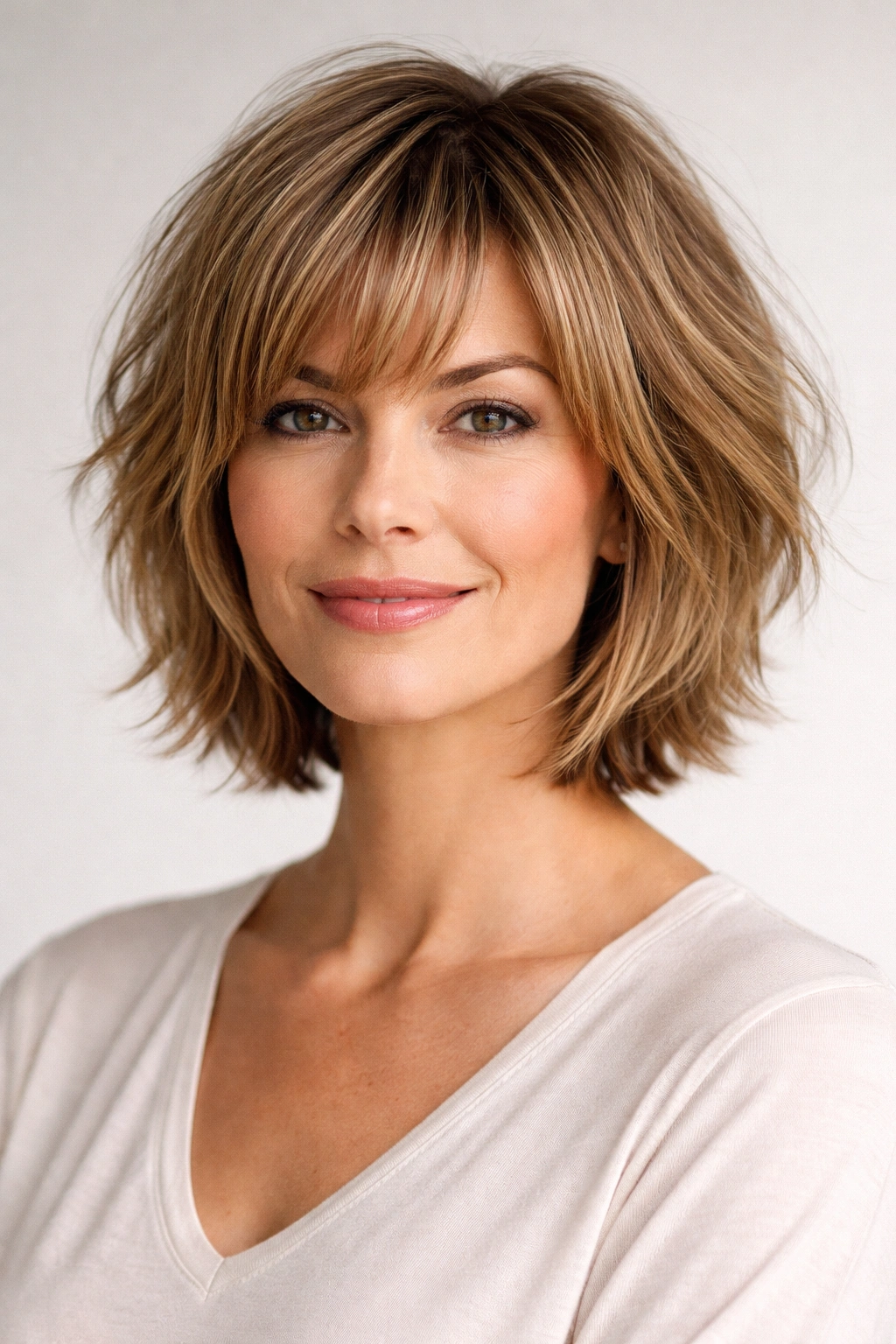 Chin-length shaggy crop with textured layers.