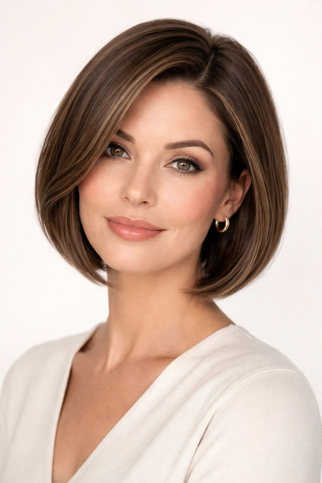 Chin-length sleek bob with smooth, polished finish