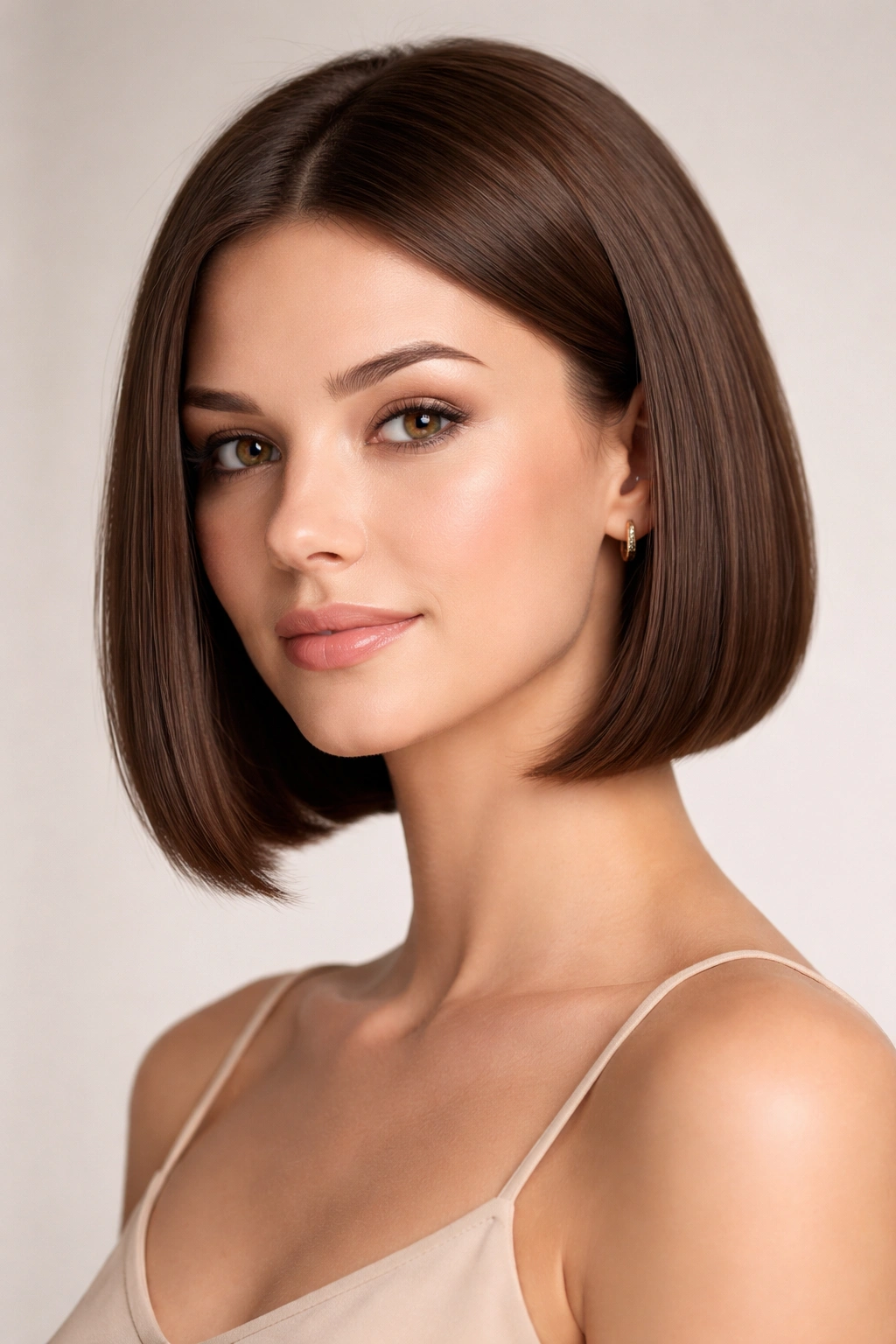 Jawline-length chin-length straight cut on straight hair