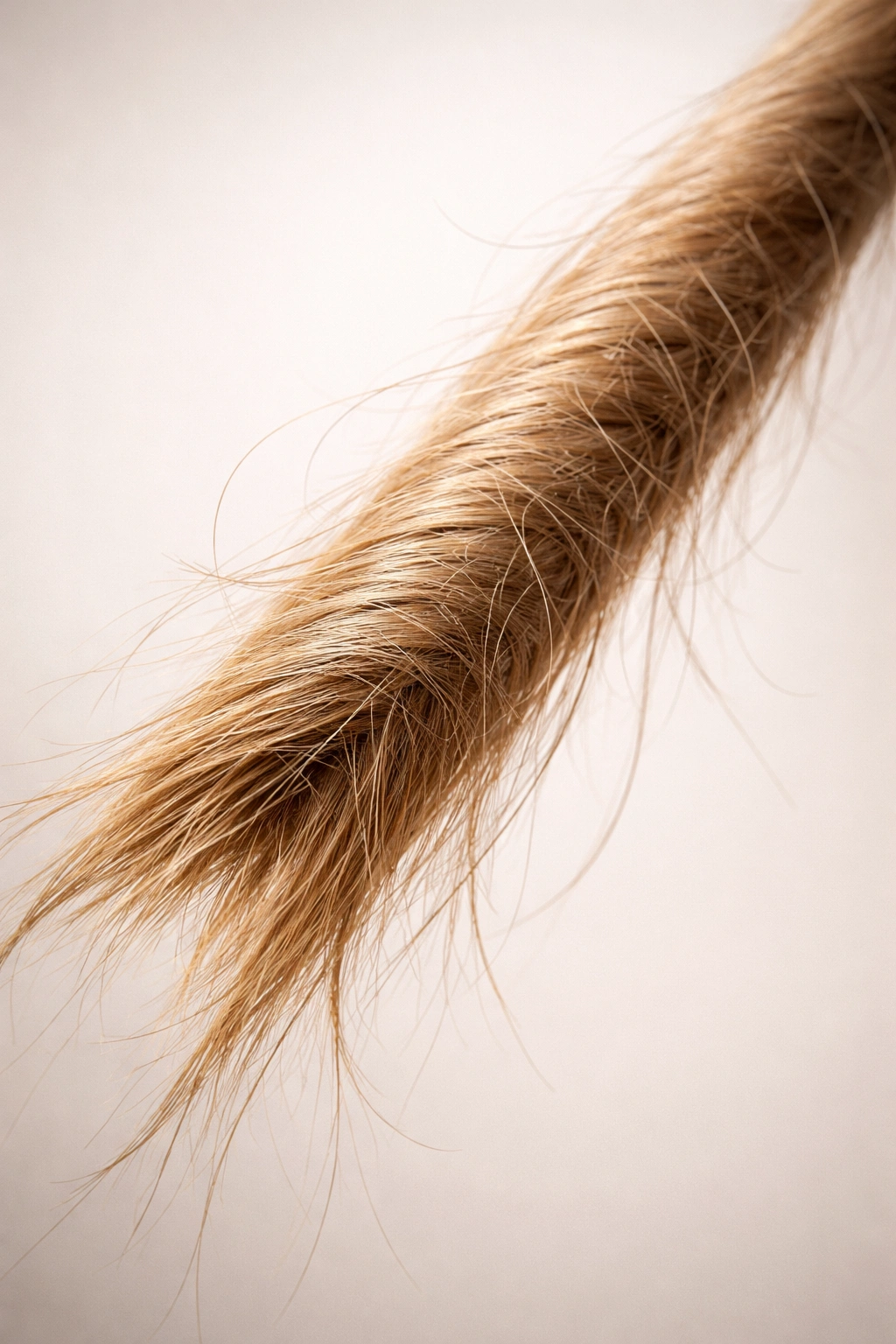 Hair strand showing dryness and dullness from chlorine damage