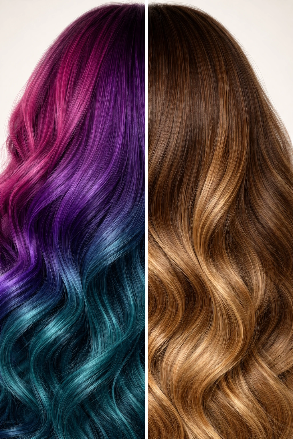 Hair sections showing two tonal outcomes for color choice