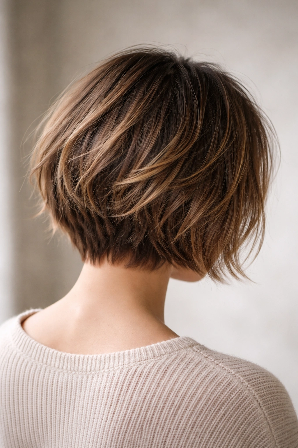 15 Short Haircuts From The Back You Need To See 3 Back view of a choppy bob with layered lengths and texture.