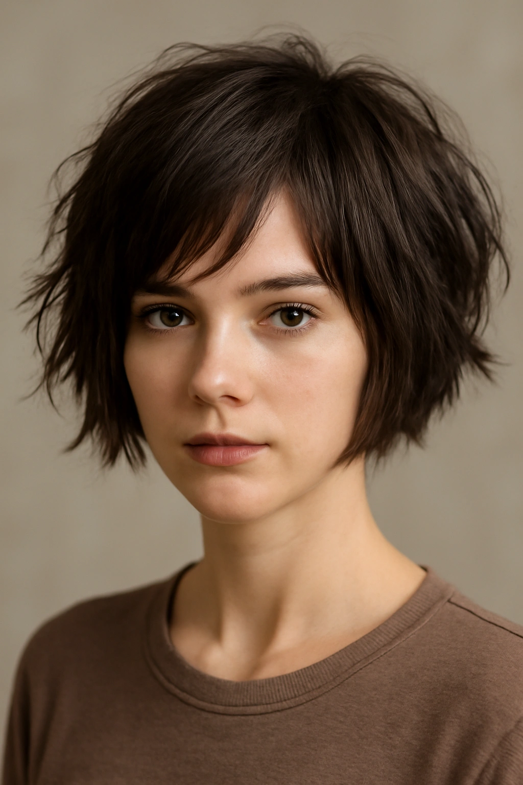 20 Short Bob Hairstyles You Can Style in Minutes 3 Close-up of a choppy bob with stacked layers and edgy volume