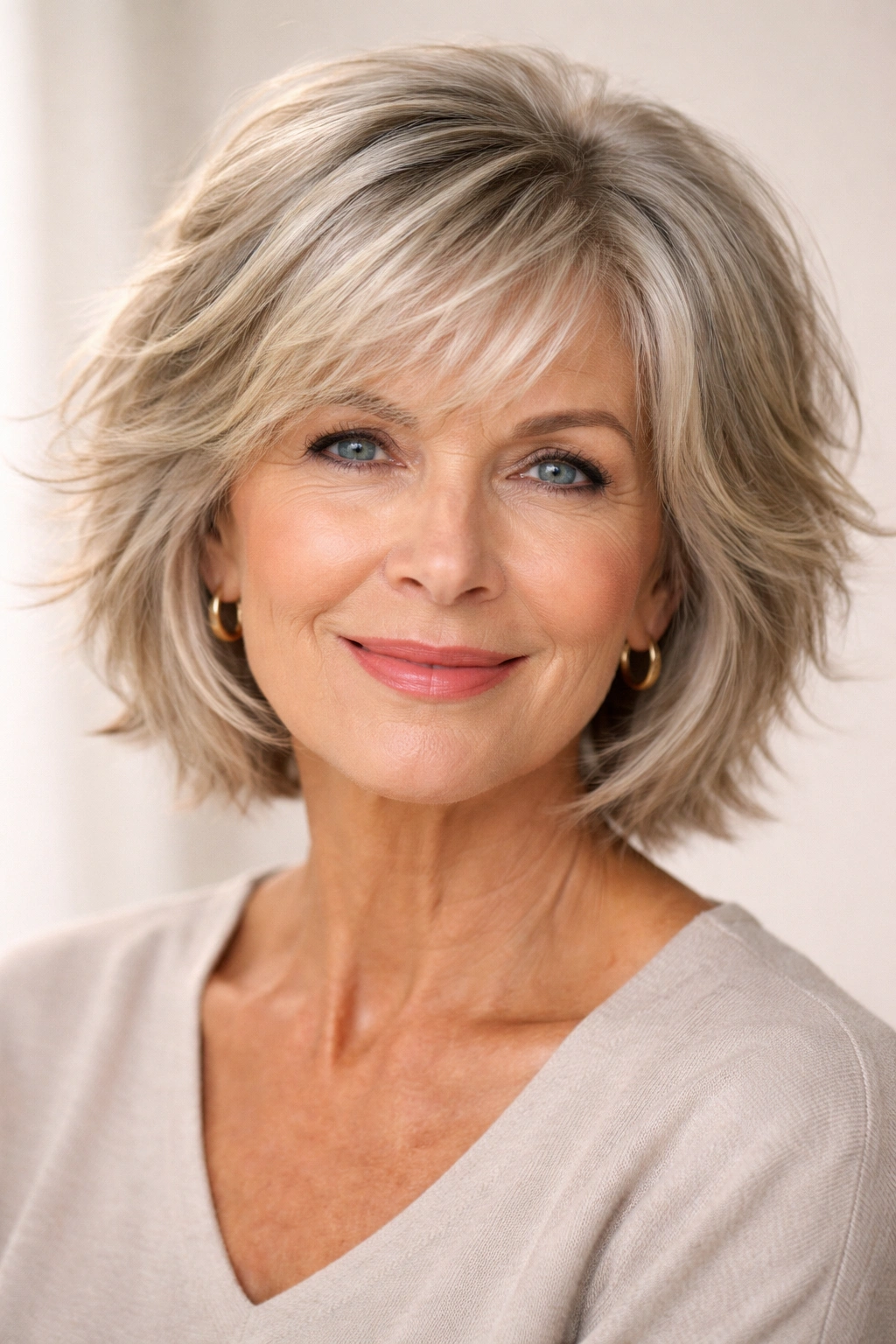 Medium-length choppy bob with layered ends showing movement