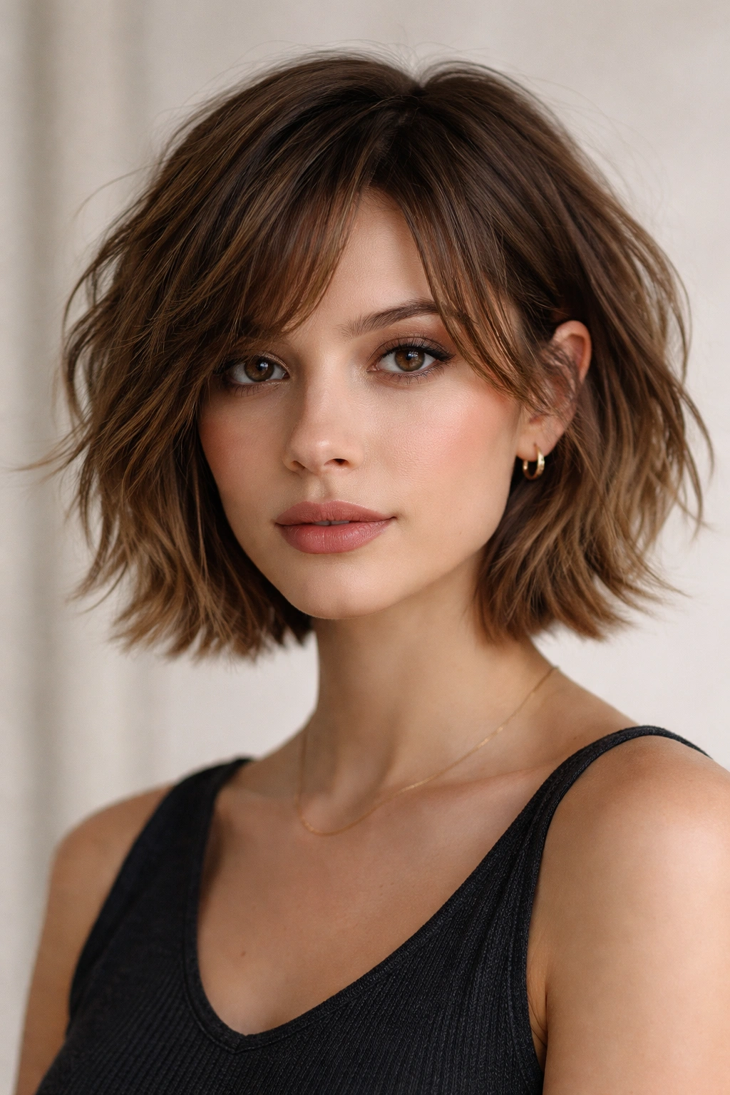 Choppy bob hairstyle with textured, uneven ends