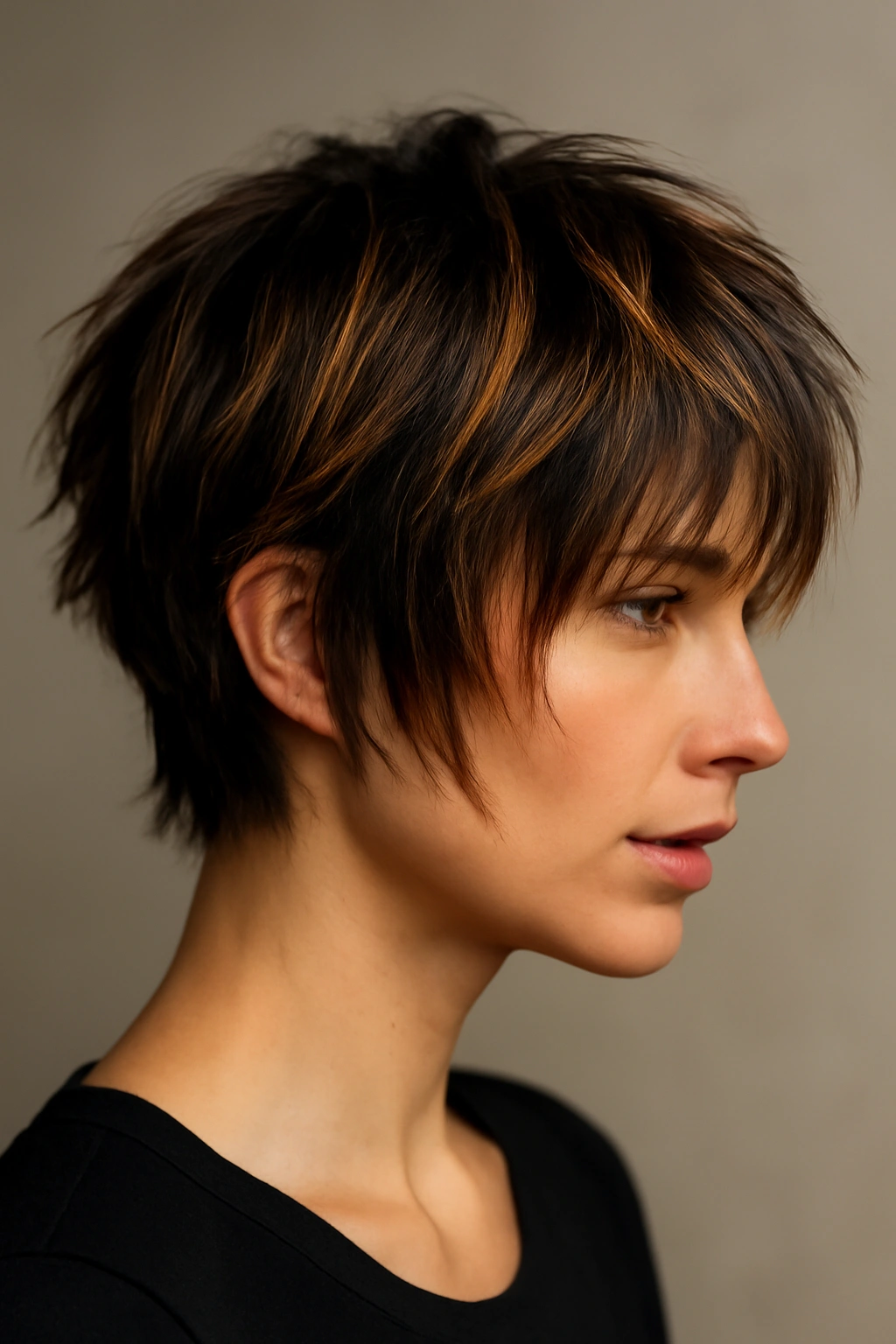 15 Short Haircuts That Look Stunning With Caramel Highlights 3 Edgy choppy layered crop with dimensional caramel accents