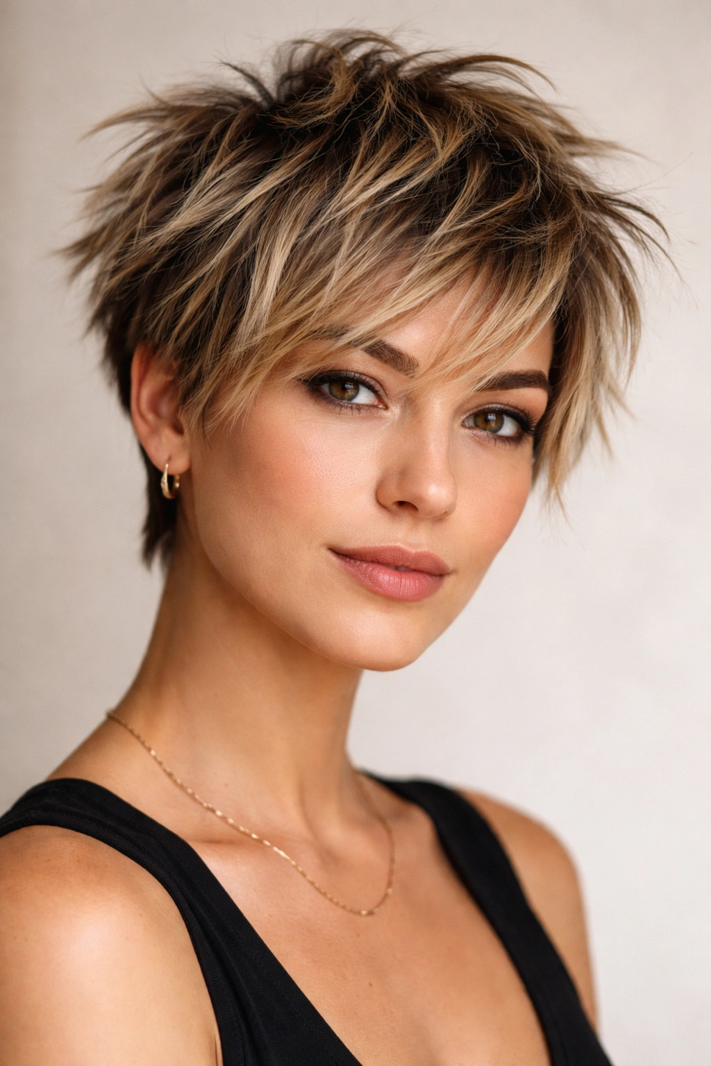 15 Short Layered Haircuts With Beautiful Movement 3 Head-and-shoulders view of a Choppy Crop with jagged layers and short sides