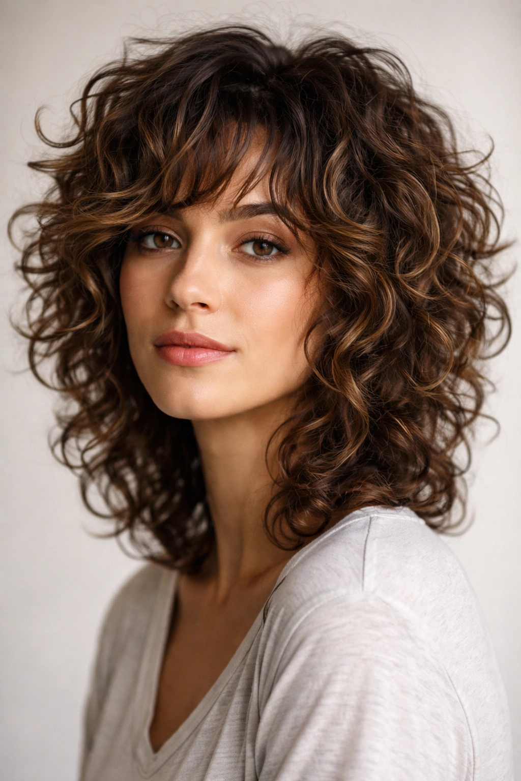 12 Short Curly Cuts With Face Framing Layers 8 Portrait of a person with a choppy curly shag hairstyle