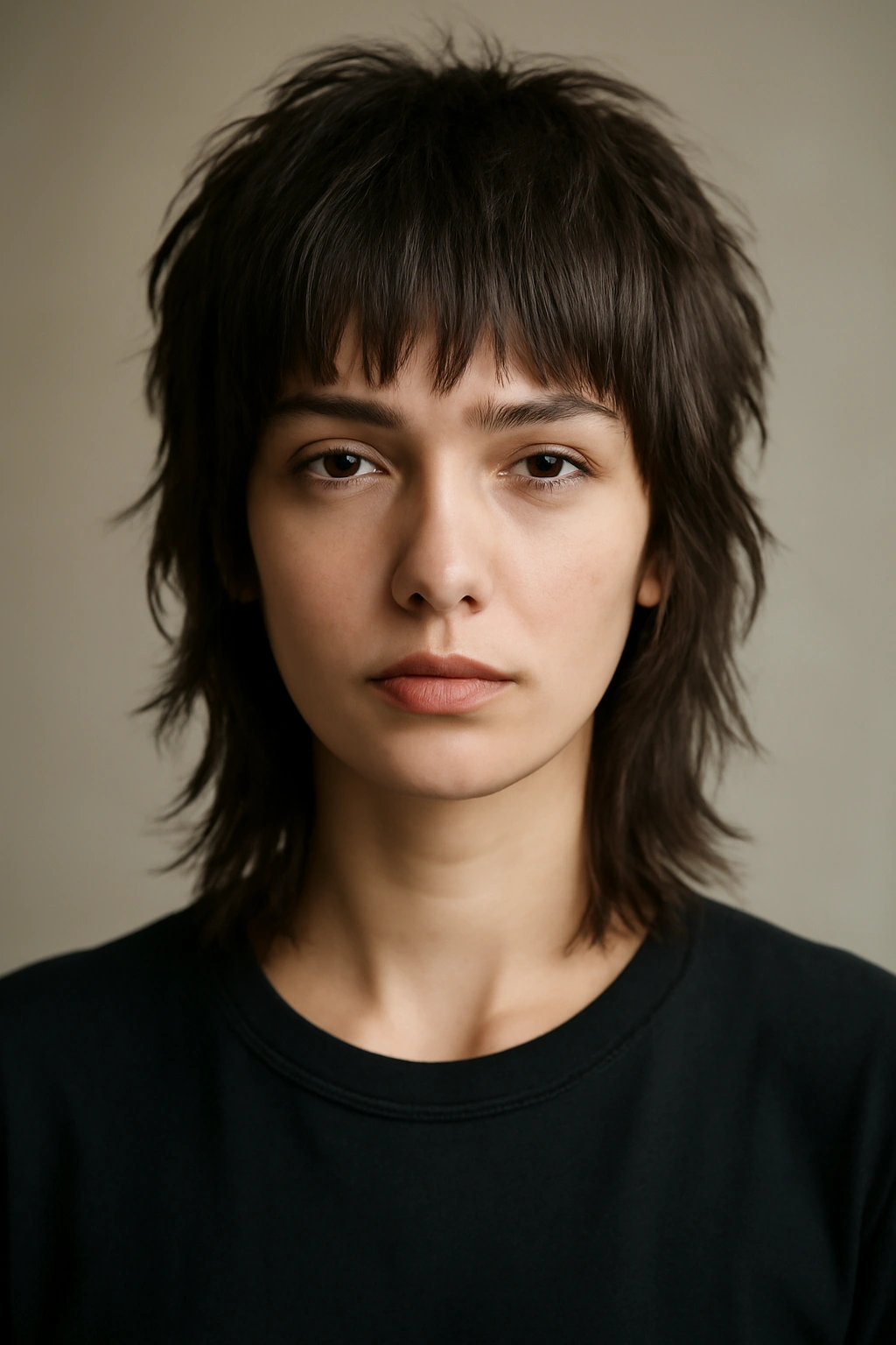 12 Wolf Cuts That Make Short Hair Look So Cool 11 Wolf cut with choppy fringe starting at hairline