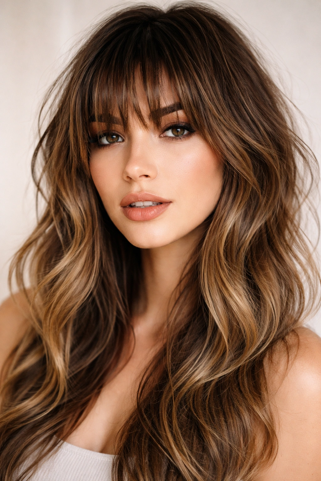 Close up of choppy layered bangs with irregular lengths