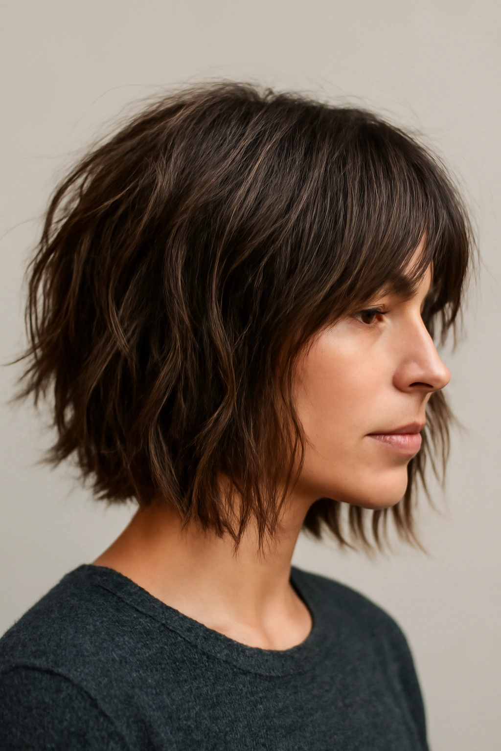 12 Cuts That Hit Right Above the Shoulders (And Look So Good) 3 Choppy layered bob with jagged ends and textured movement