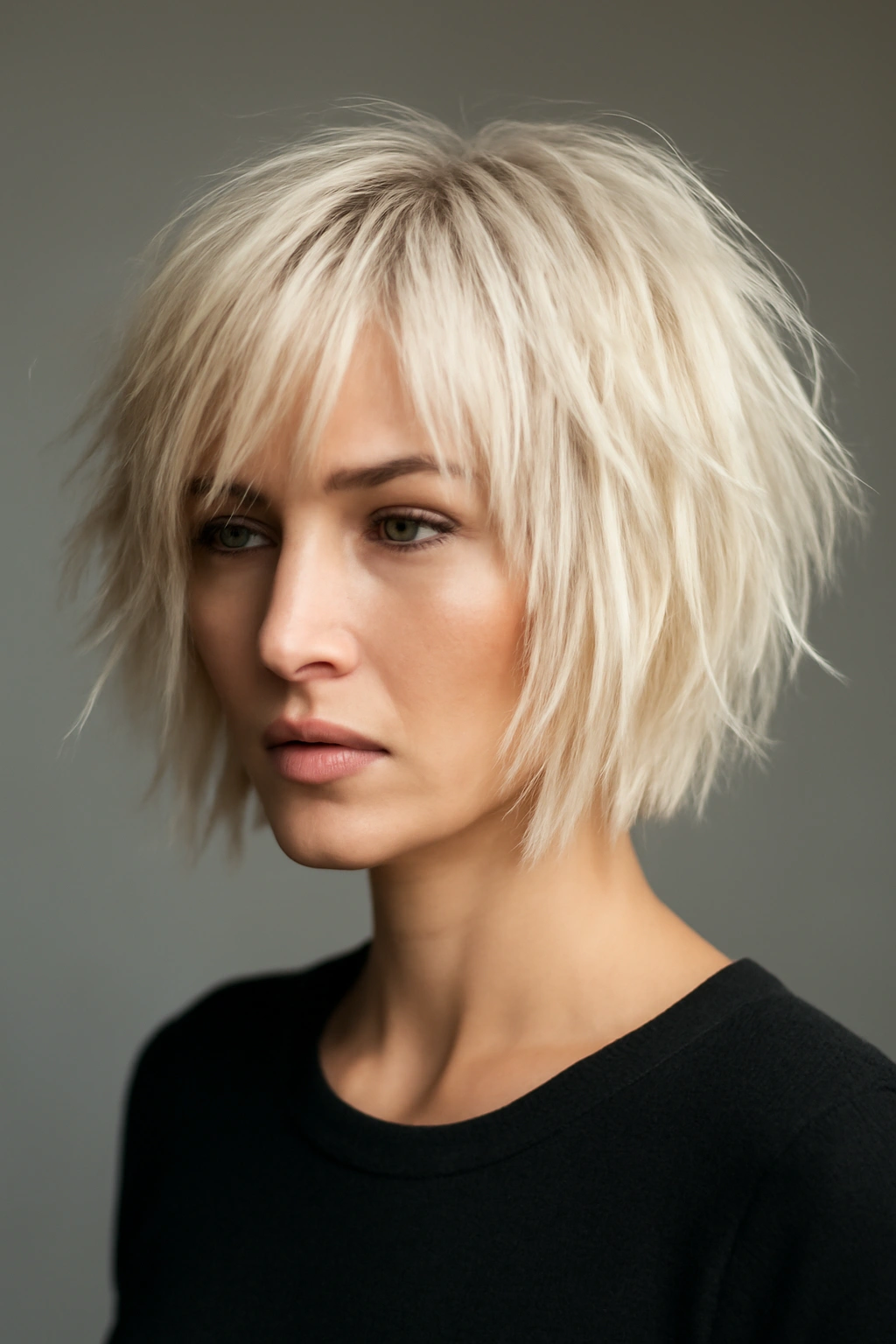 10 Platinum Blonde Short Haircuts Women Are Getting Now 3 Choppy layered bob in platinum blonde with chin to shoulder length