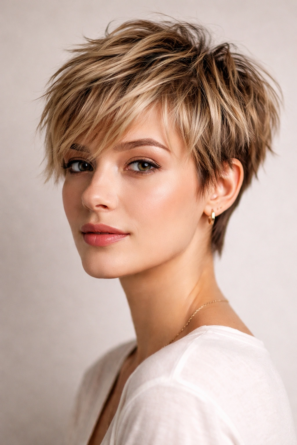 Choppy layered crop hairstyle with texture