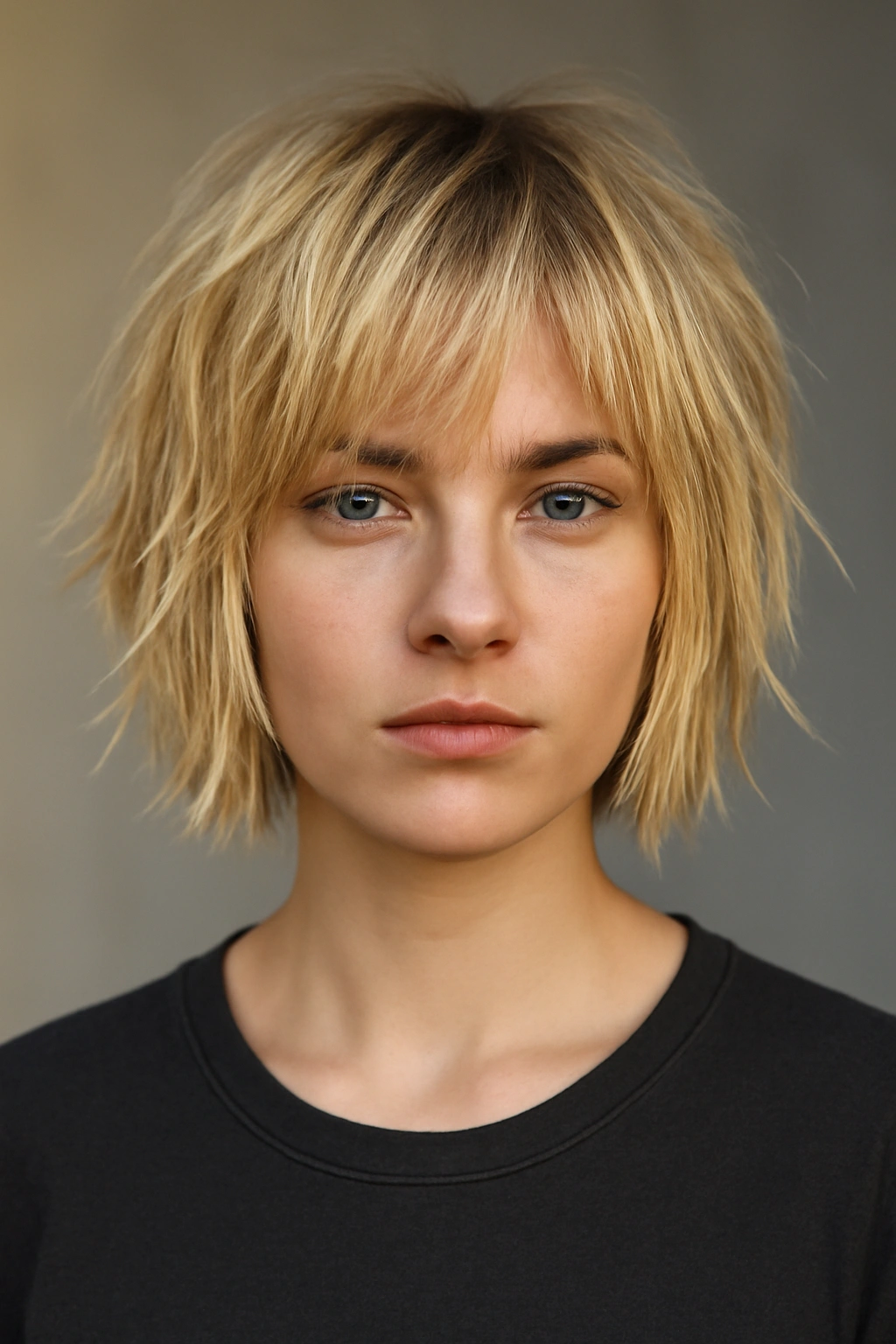 15 Short Blonde Haircuts to Bring to Your Next Appointment 5 Blonde choppy layered cut with chin-length layers and varied lengths in studio