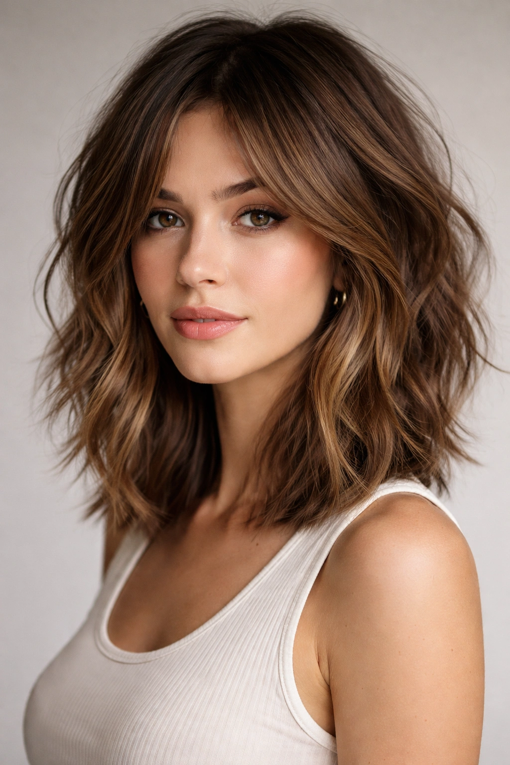 15 Short Layered Haircuts With Beautiful Movement 8 Shoulder-length choppy layered lob showing varied lengths and movement