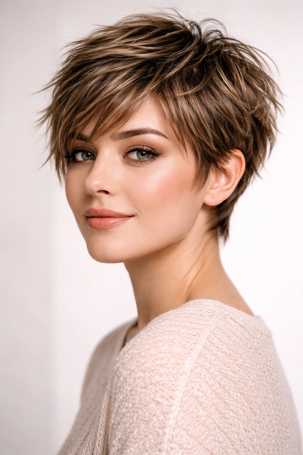 Choppy layered pixie with irregular lengths and texture