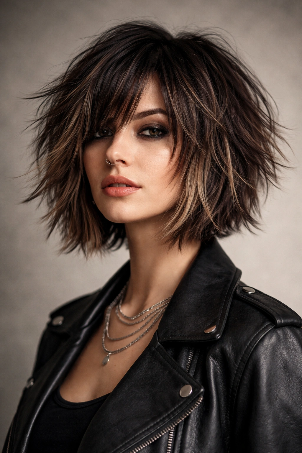 Portrait of a choppy layers bob with dramatic, disconnected layers