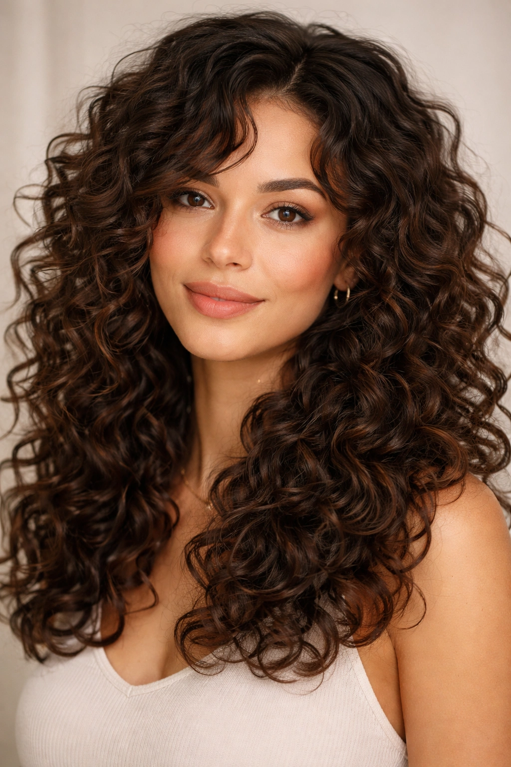 Close-up of thick, bouncy curls with choppy layers and texture