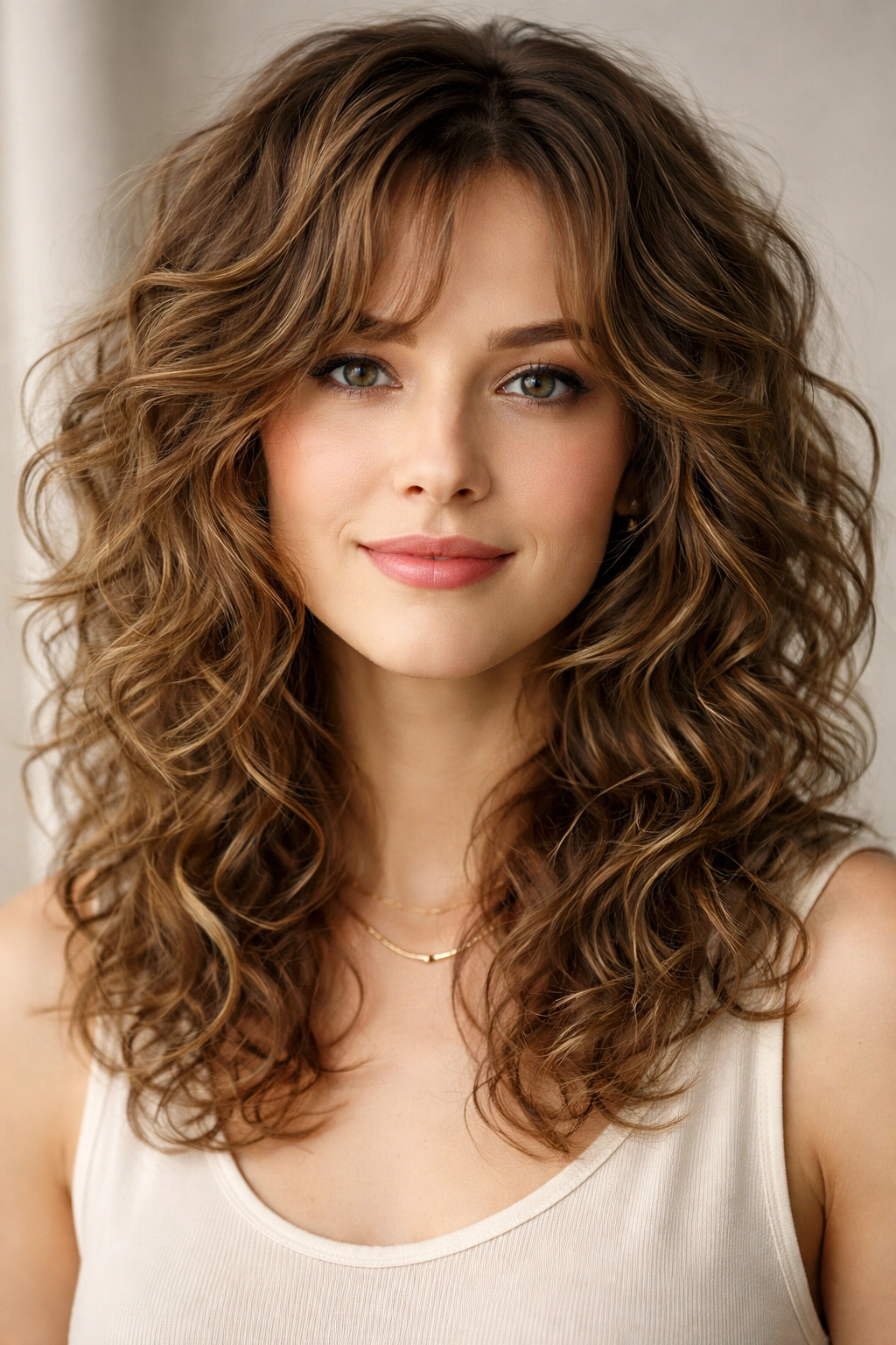 Fine curly hair with choppy layers for lift and definition.