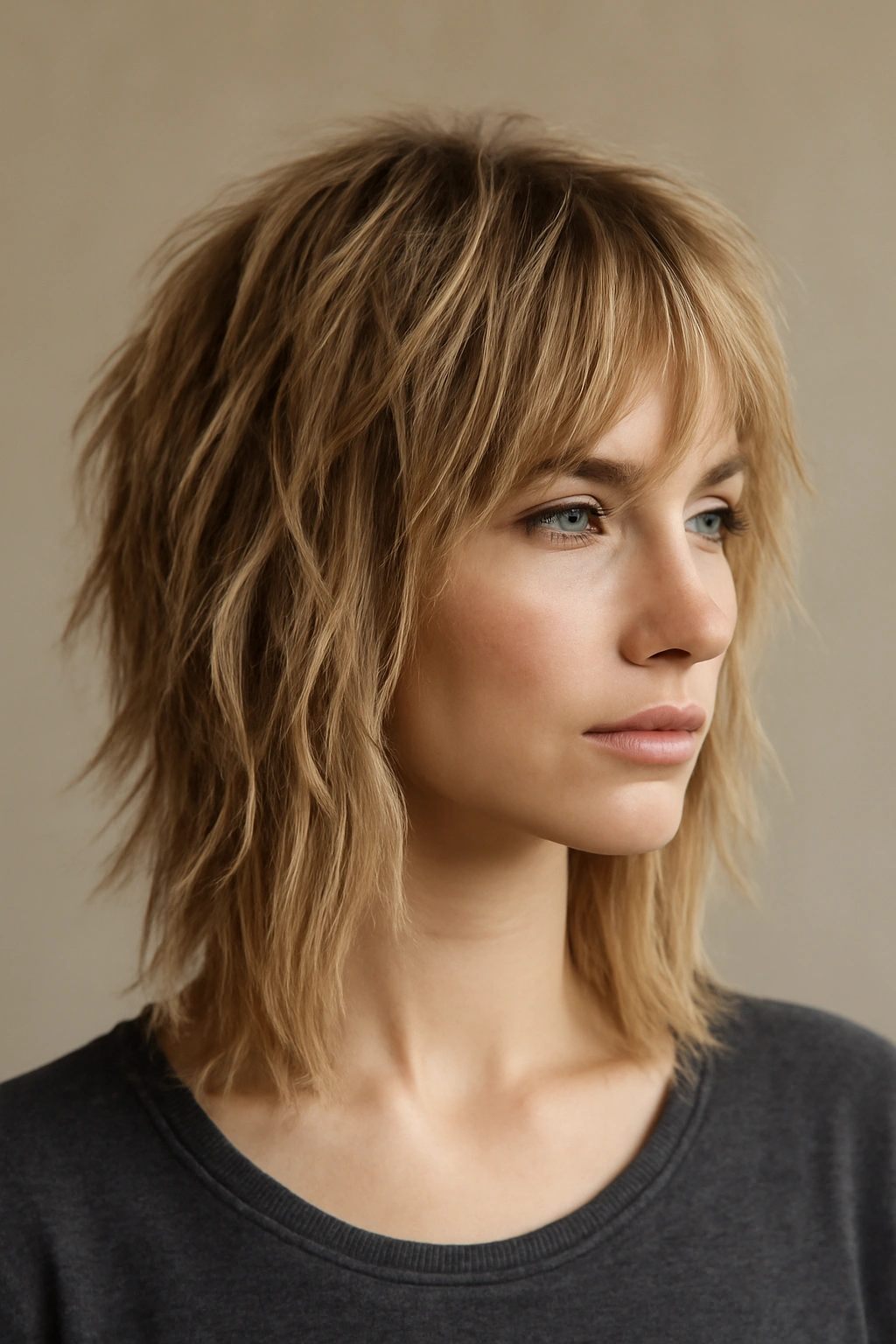 Model with choppy layers throughout length showing fullness
