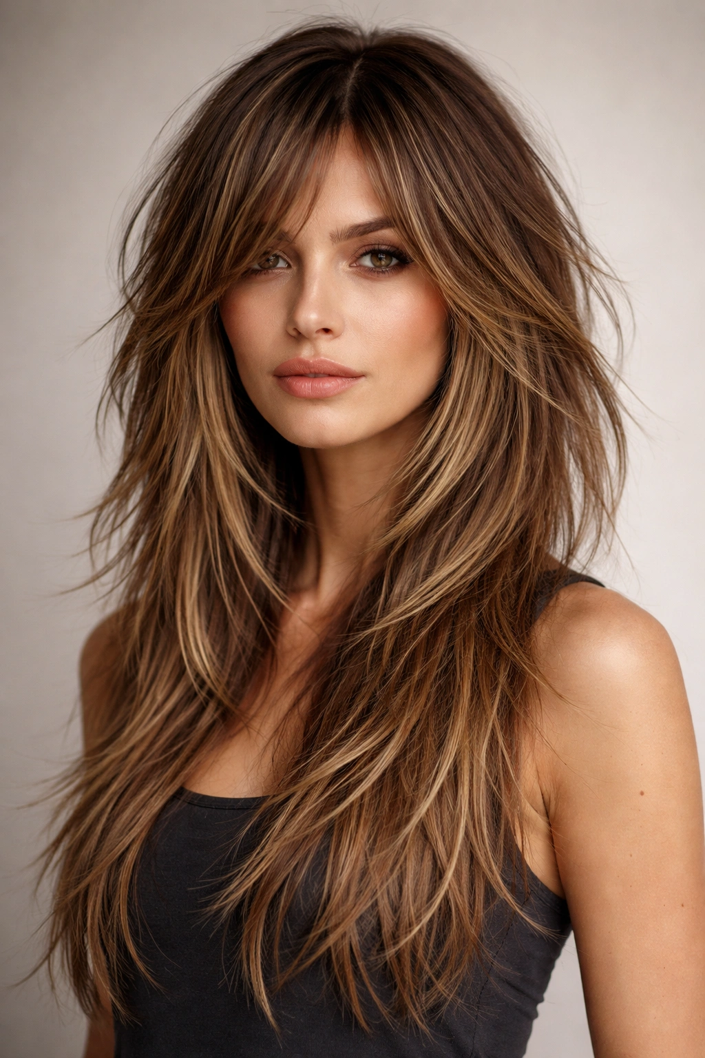 Choppy layers in long hair creating edgy texture