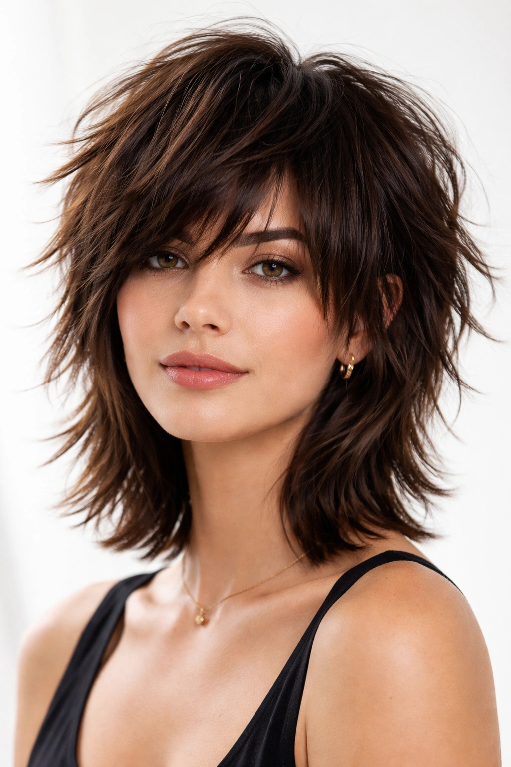 Choppy layers hairstyle with uneven blunt edges on thick hair