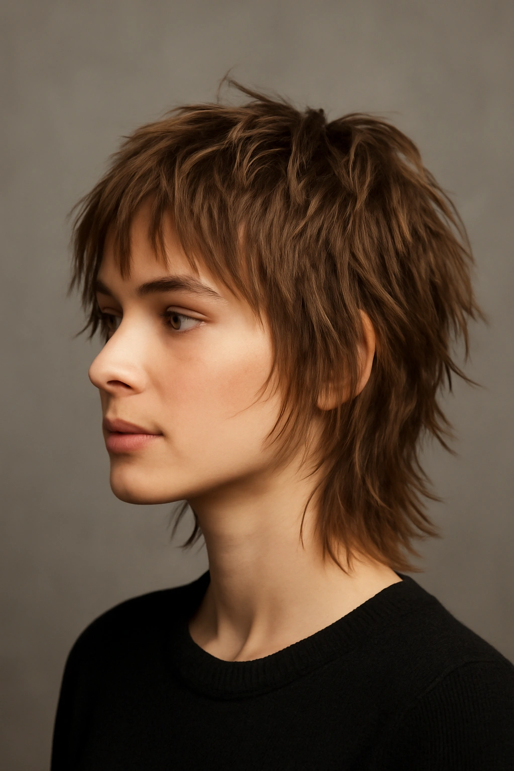 Model showcasing choppy textured layers with pronounced piece-y ends