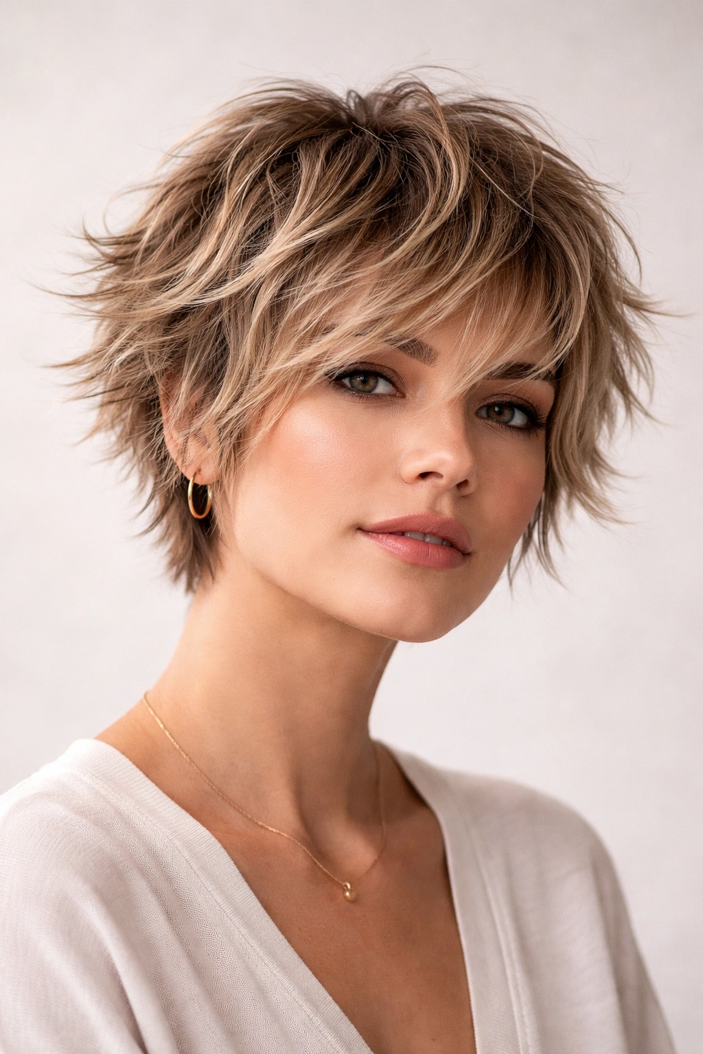 Choppy short layered hairstyle with varying lengths for texture