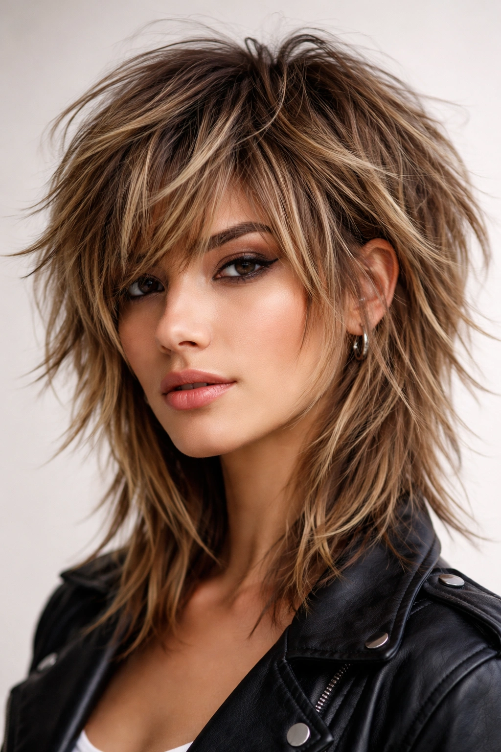 Close-up of hair with pronounced choppy layers creating piece-y texture.
