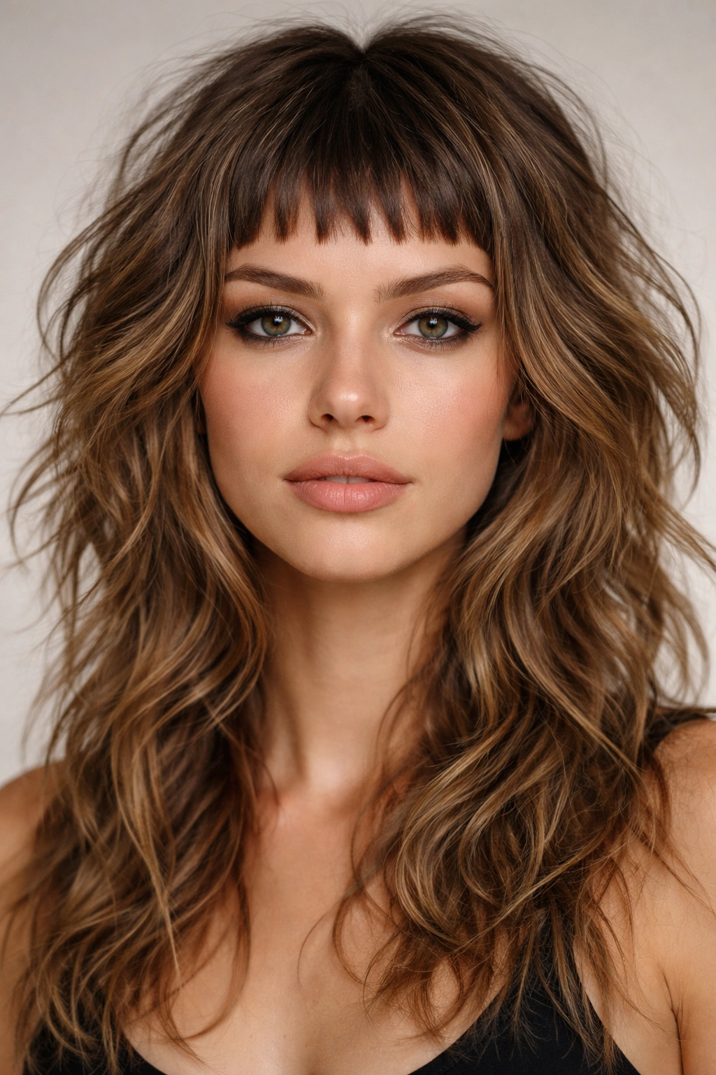 Choppy layered hairstyle with micro-bangs on fine wavy hair