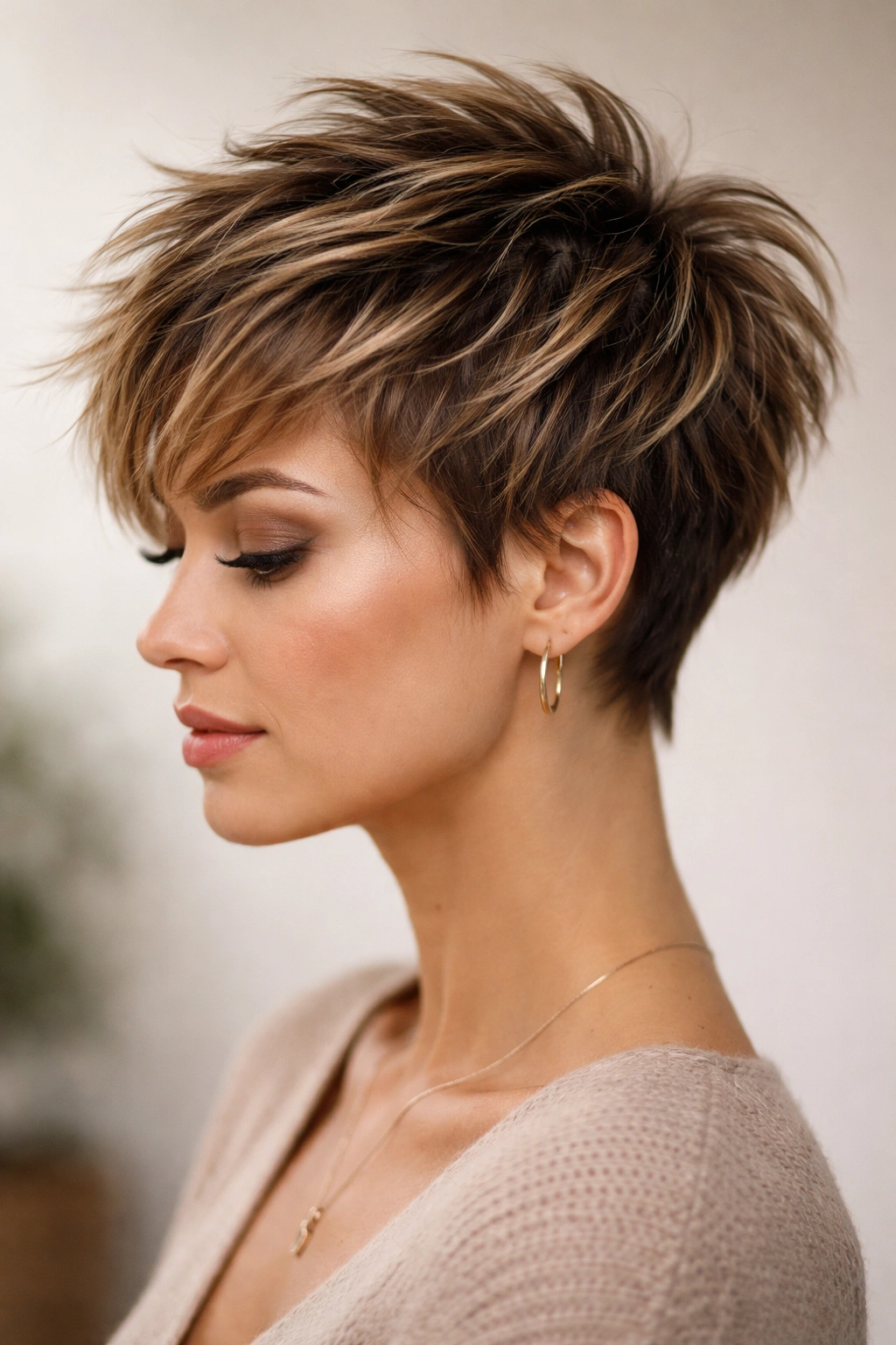 10 Short Haircuts That Work With A Small Forehead 9 Choppy layered short haircut with movement and texture