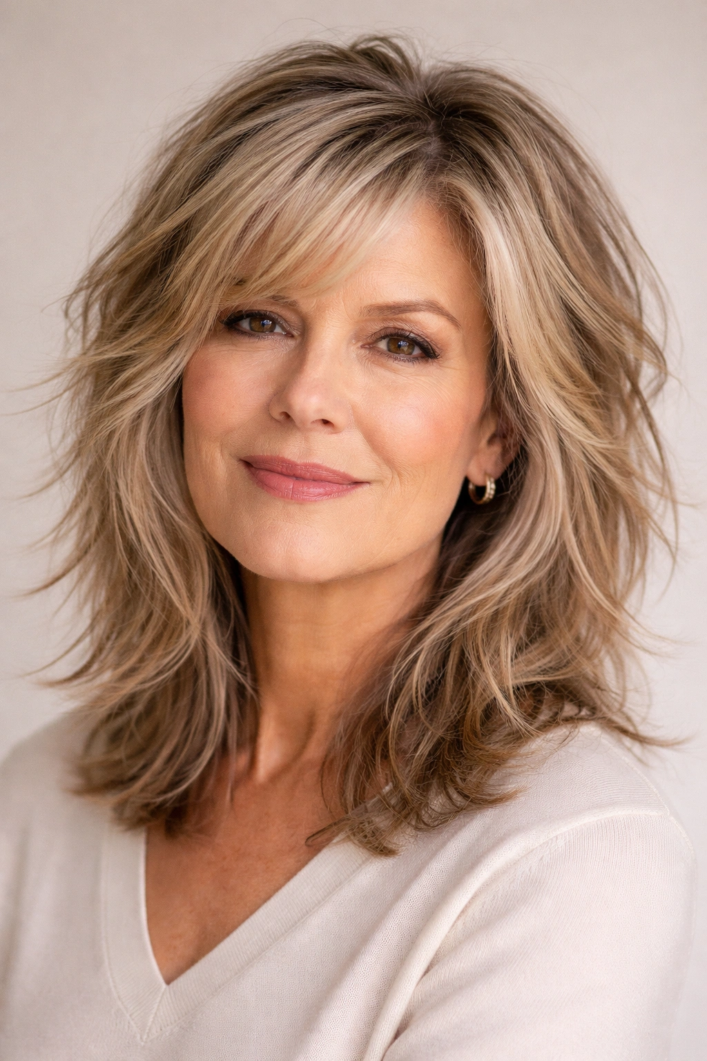 20 Haircuts For Women Over 60 By Face Shape 14 Choppy, disconnected textured layers softening a square-face silhouette.