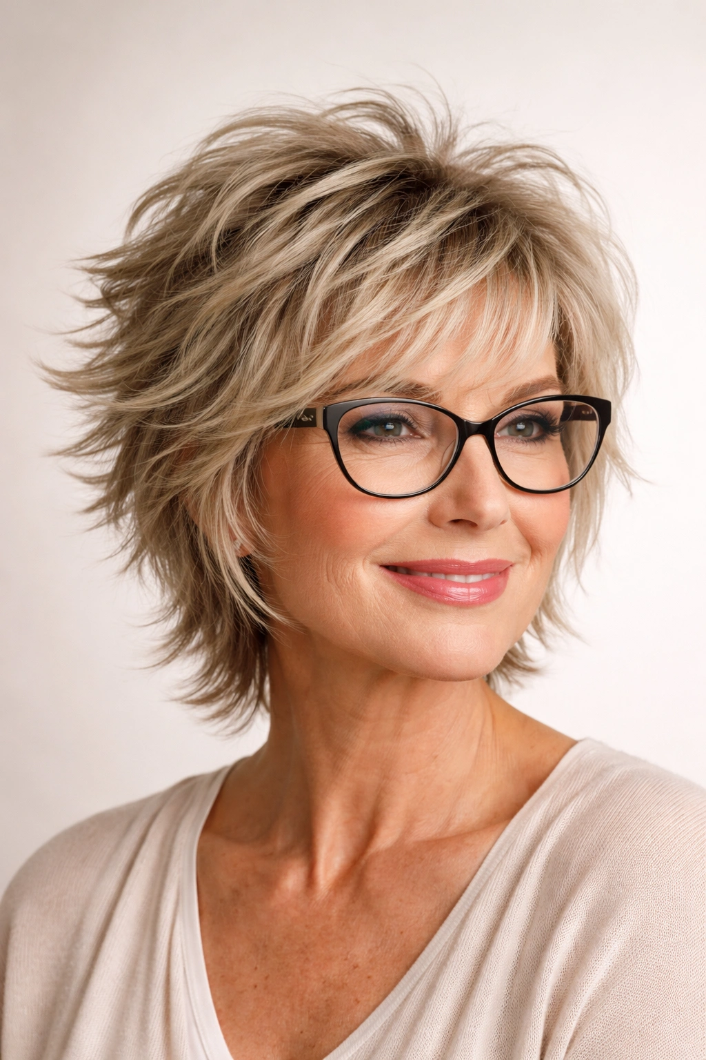 Choppy layered hairstyle with textured pieces.