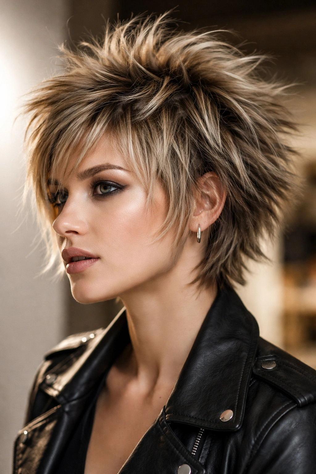 Choppy layered hairstyle with pronounced texture and movement