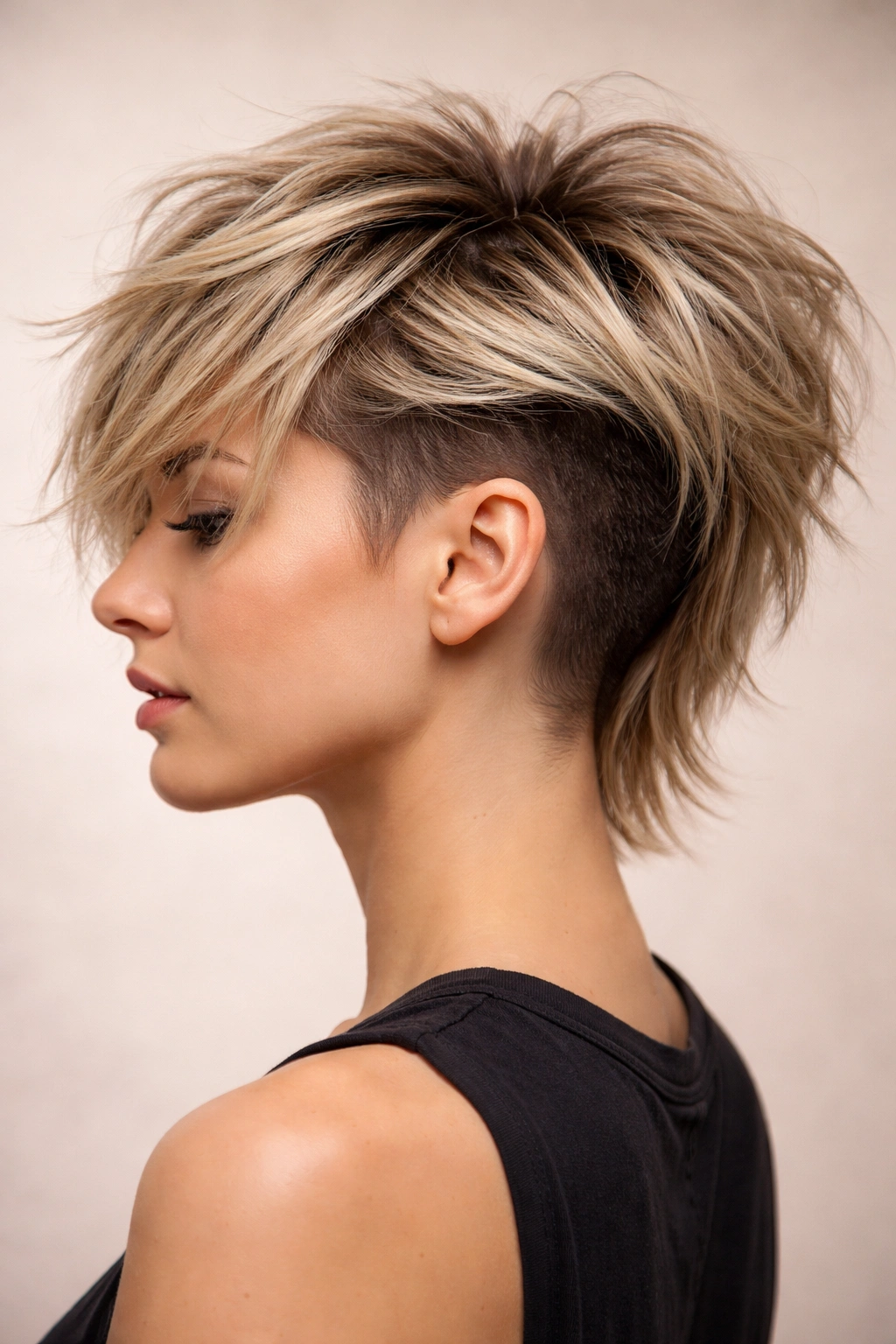 Profile view showing top choppy layers and visible undercut
